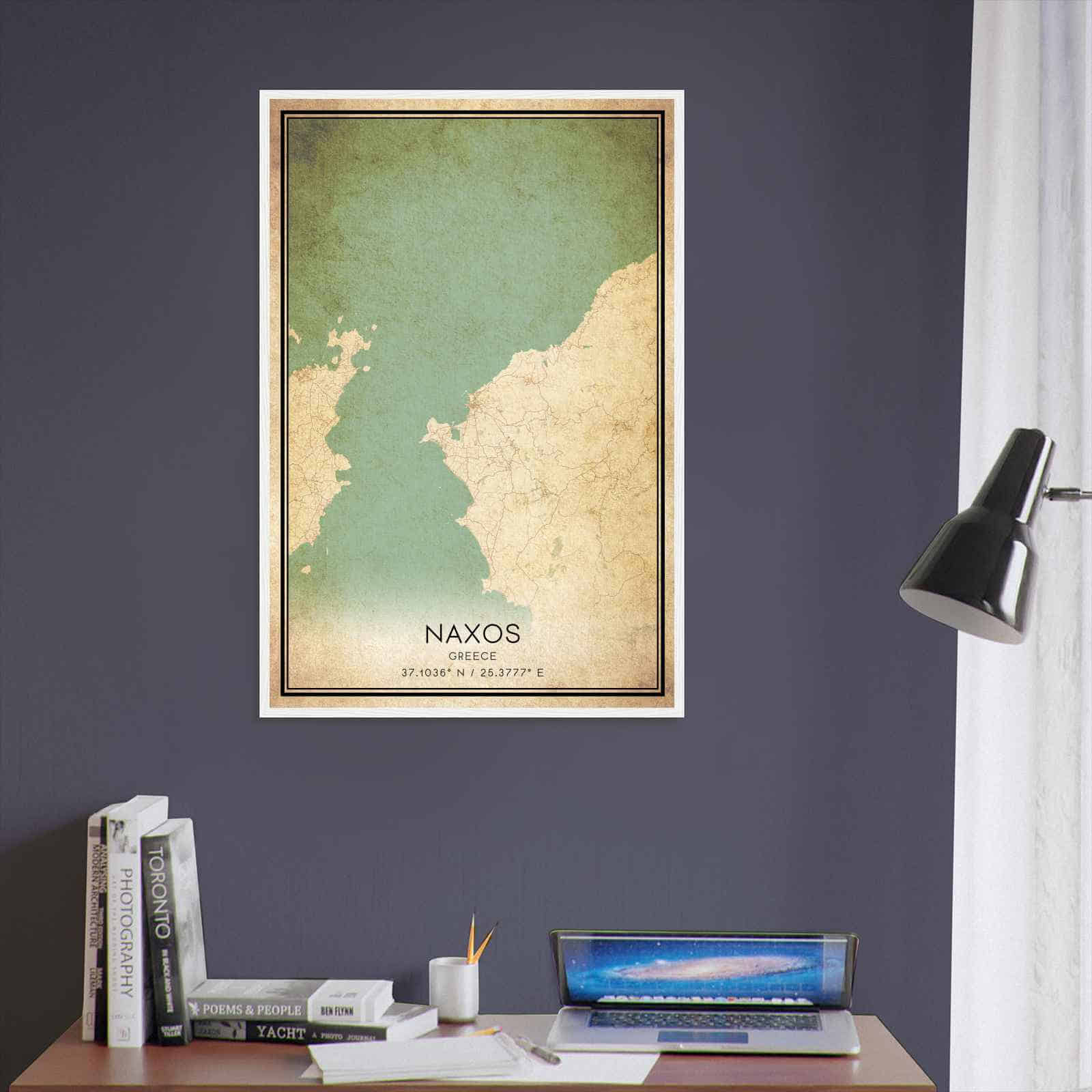 Vintage Naxos Greece Map Poster, Naxos City Road Wall Art Print