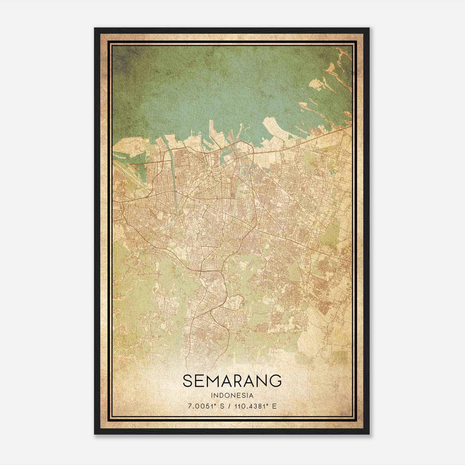 Vintage Semarang Indonesia Map Poster, Semarang City Road Wall Art Print