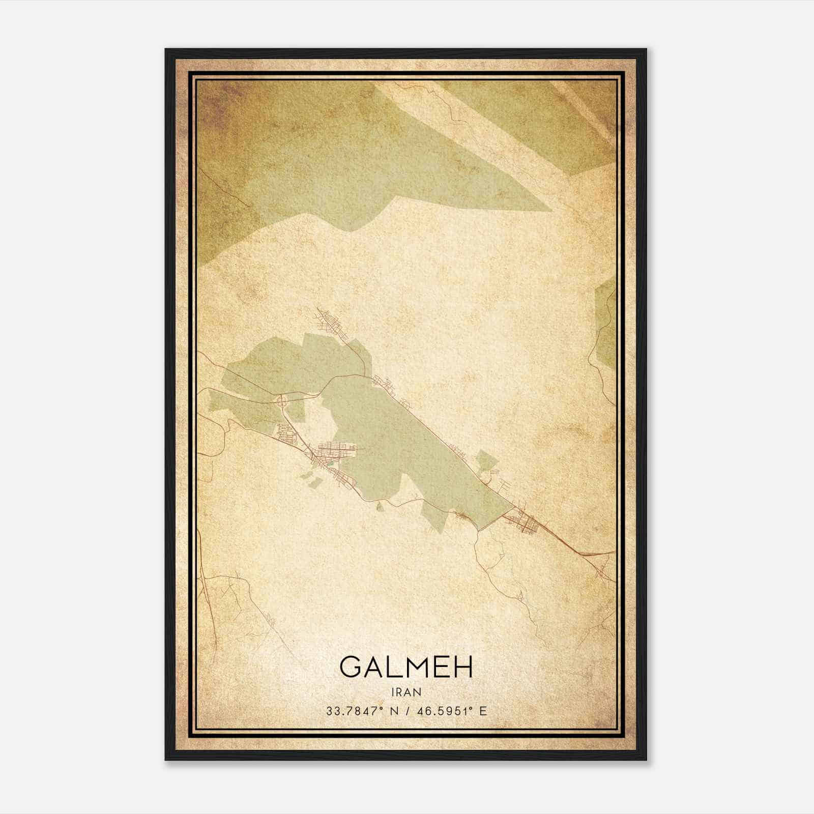 Vintage Galmeh Iran Map Poster, Galmeh City Road Wall Art Print