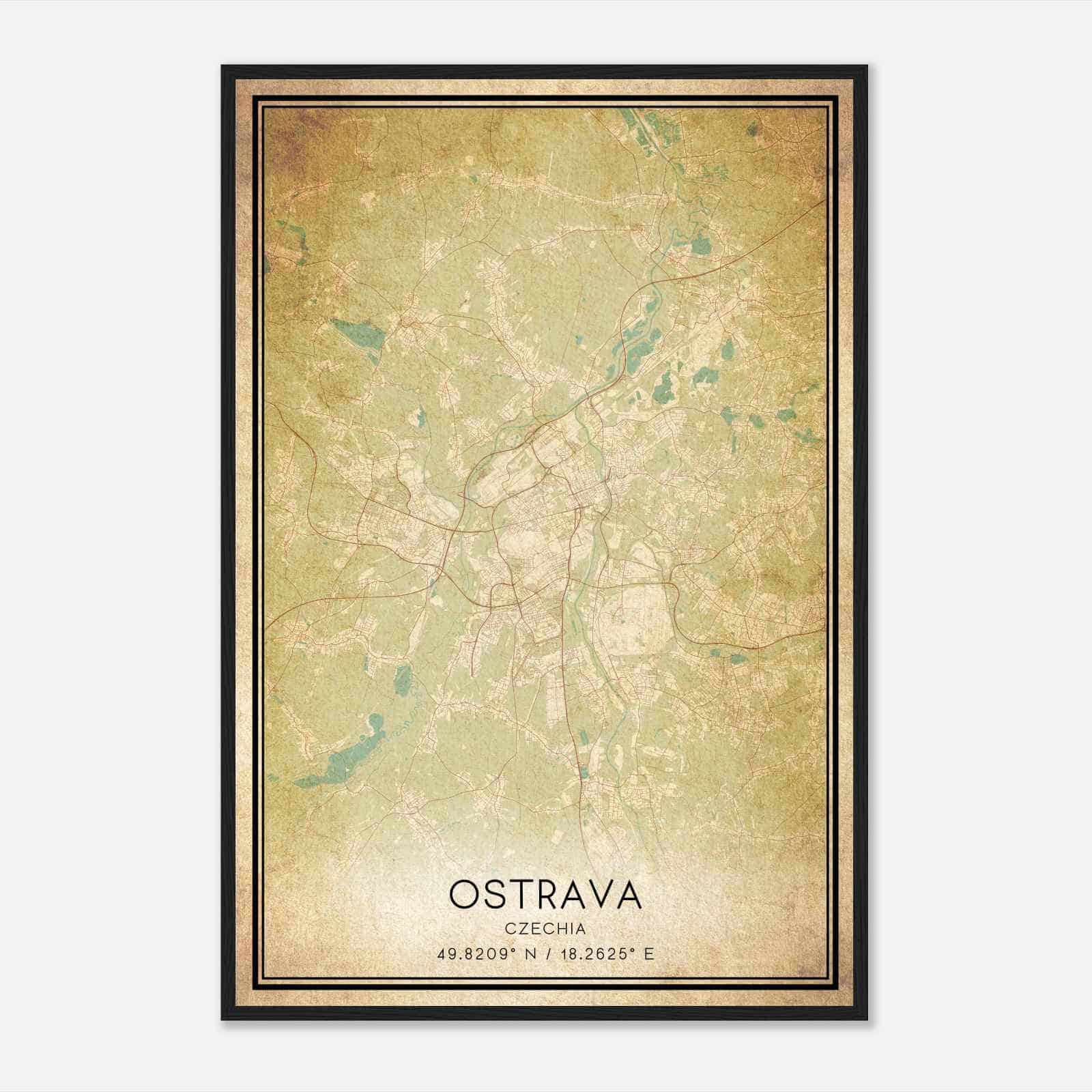 Vintage Ostrava Czechia Map Poster, Ostrava City Road Wall Art Print