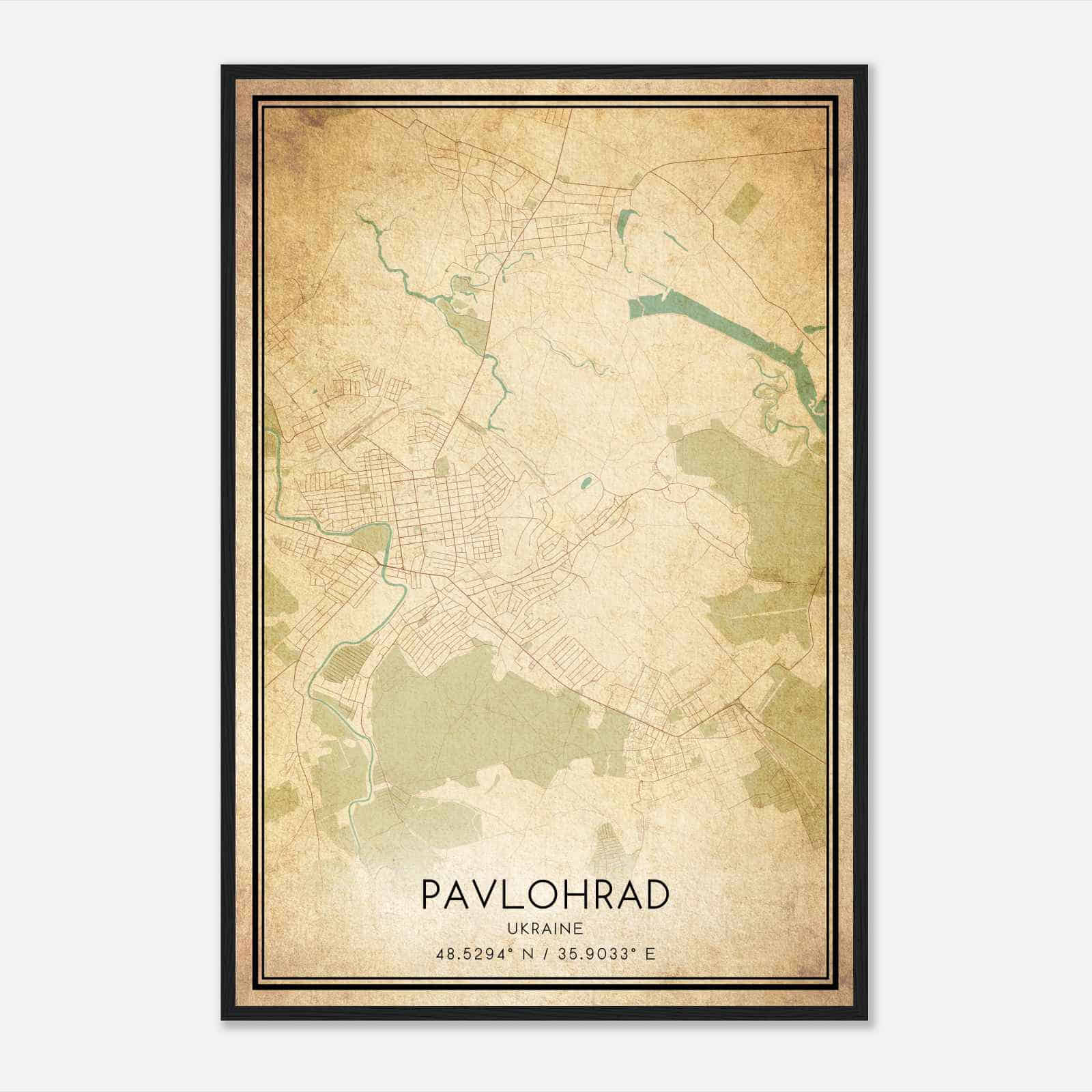 Vintage Pavlohrad Ukraine Map Poster, Pavlohrad City Road Wall Art Print