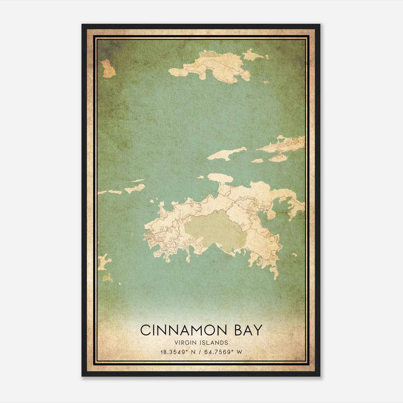 Vintage Cinnamon Bay Virgin Islands Map Poster, Cinnamon Bay City Road Wall Art Print