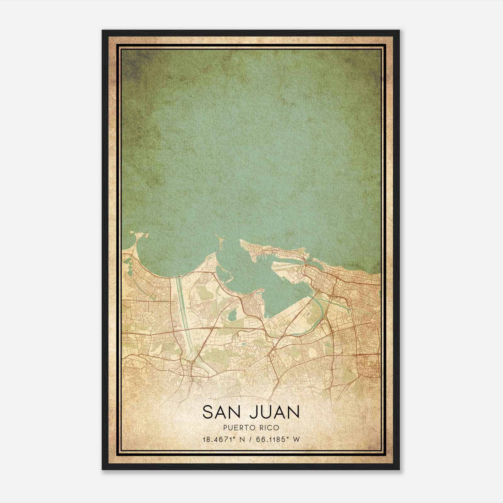 Vintage San Juan Puerto Rico Map Poster, San Juan City Road Wall Art Print