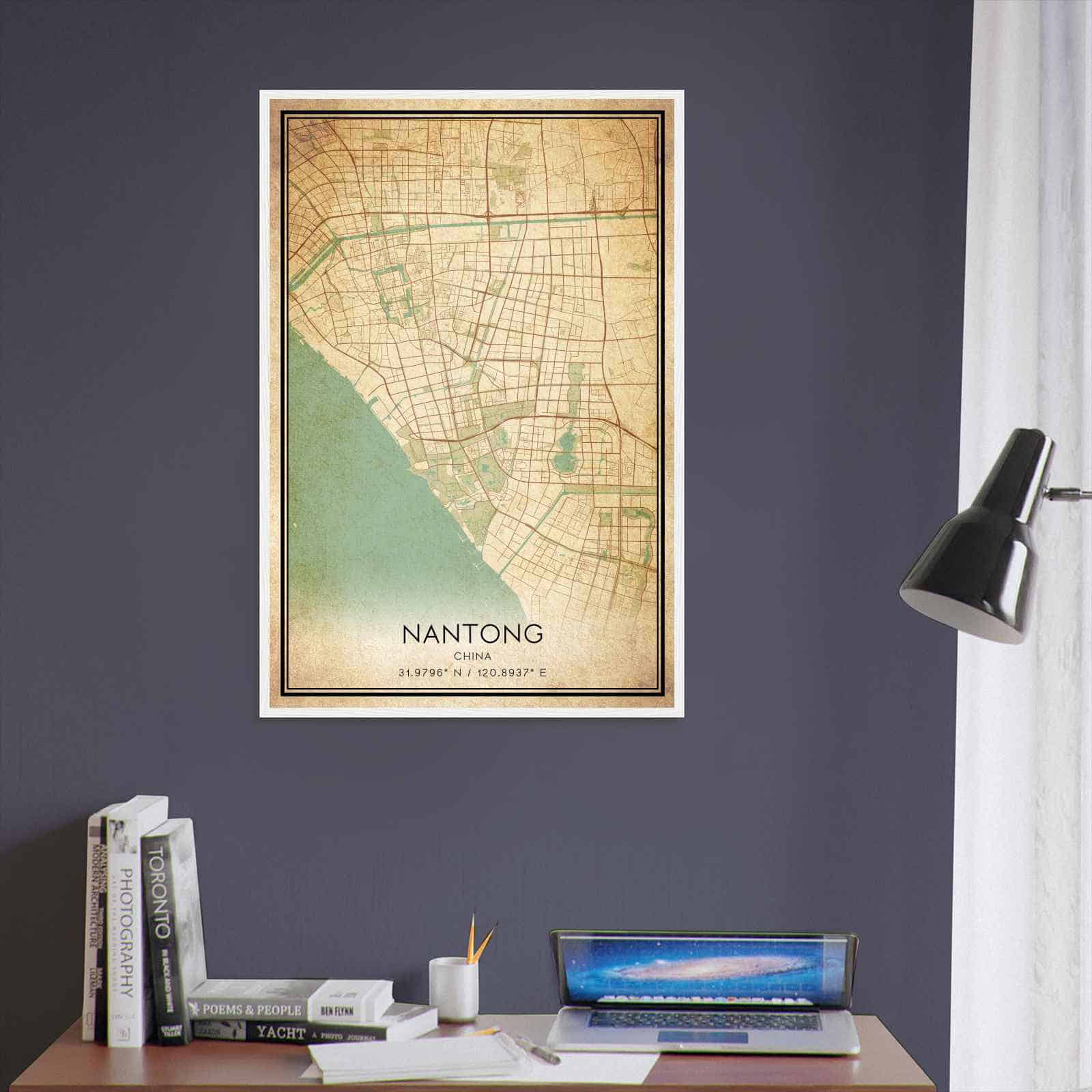 Vintage Nantong China Map Poster, Nantong City Road Wall Art Print