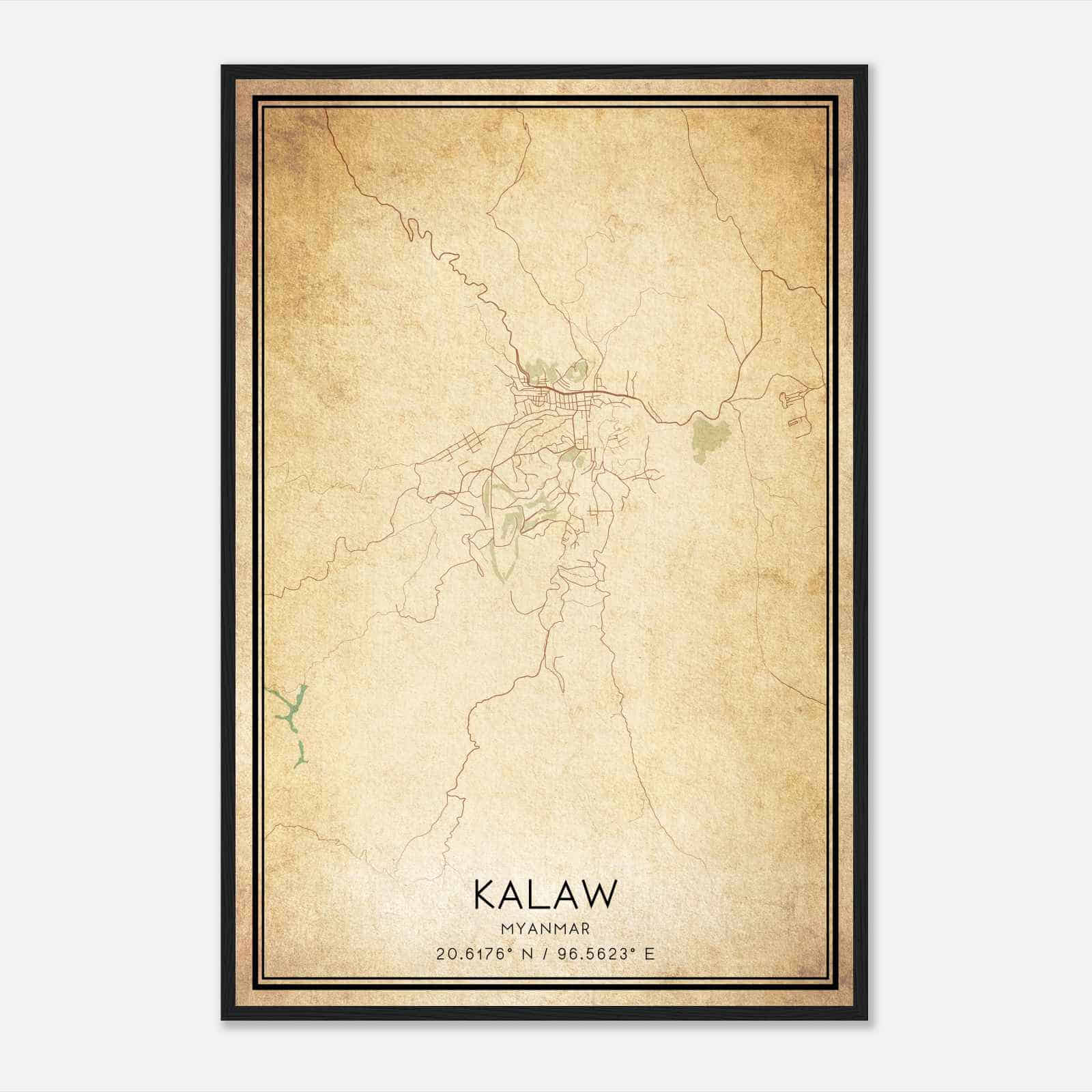 Vintage Kalaw Myanmar Map Poster, Kalaw City Road Wall Art Print