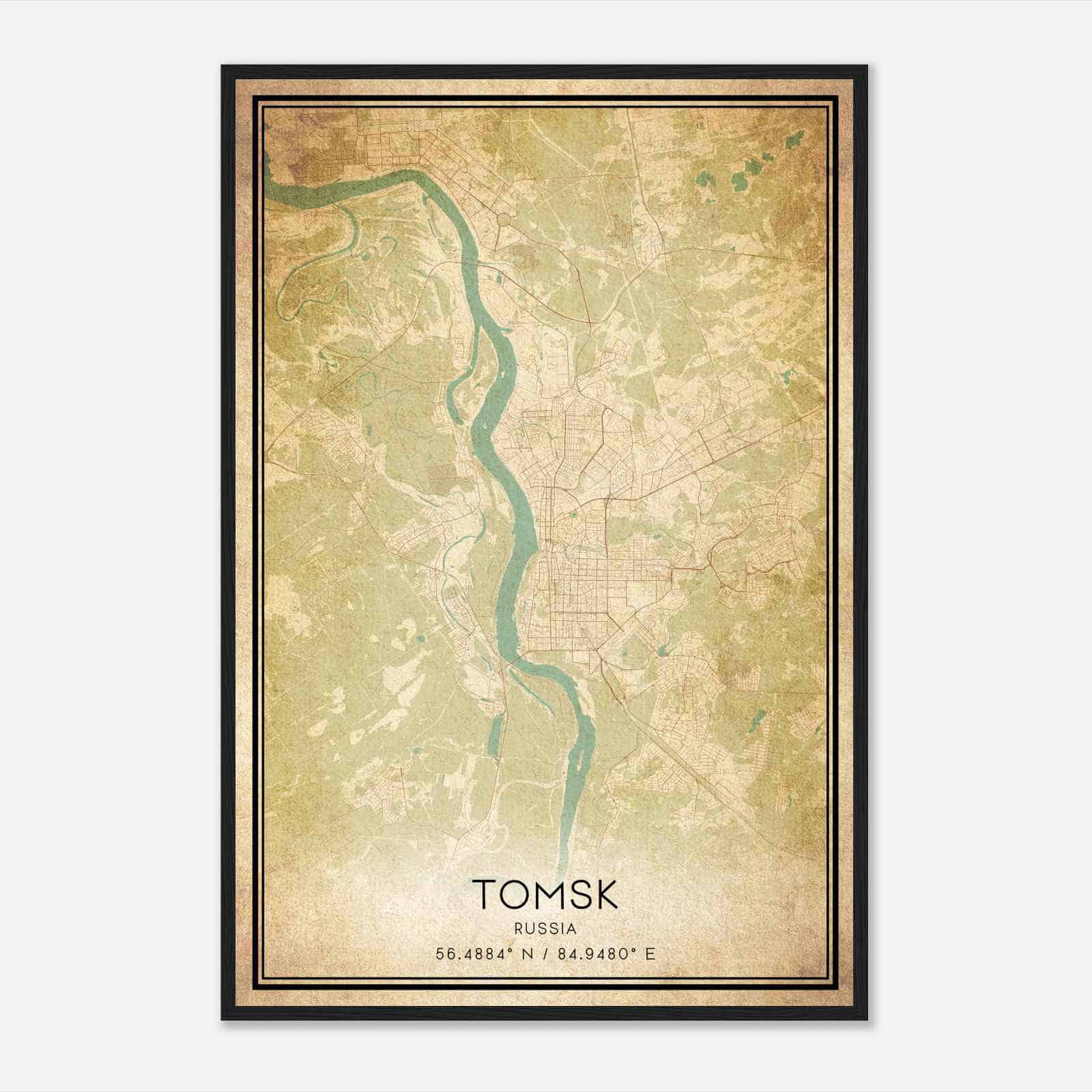 Vintage Tomsk Russia Map Poster, Tomsk City Road Wall Art Print