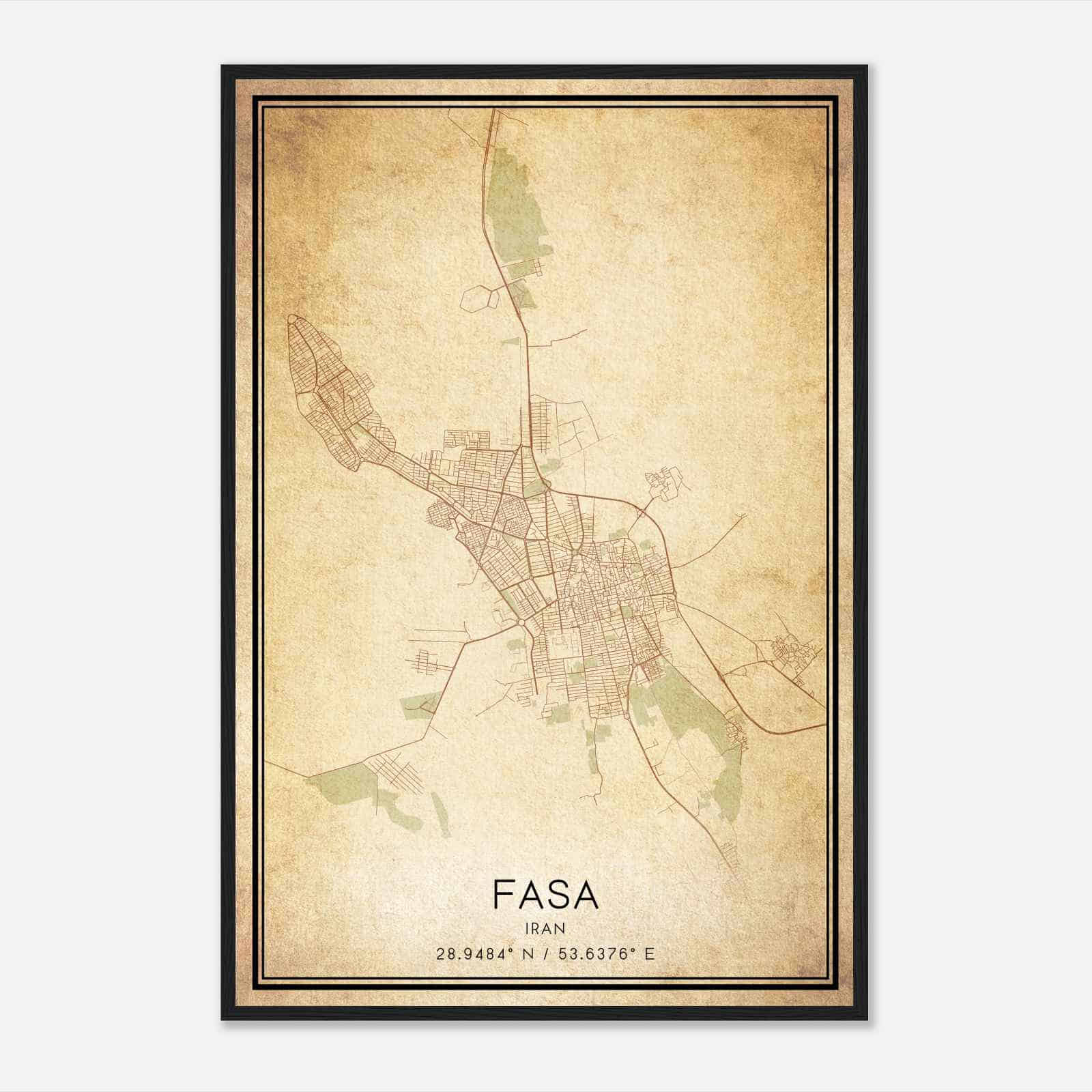 Vintage Fasa Iran Map Poster, Fasa City Road Wall Art Print