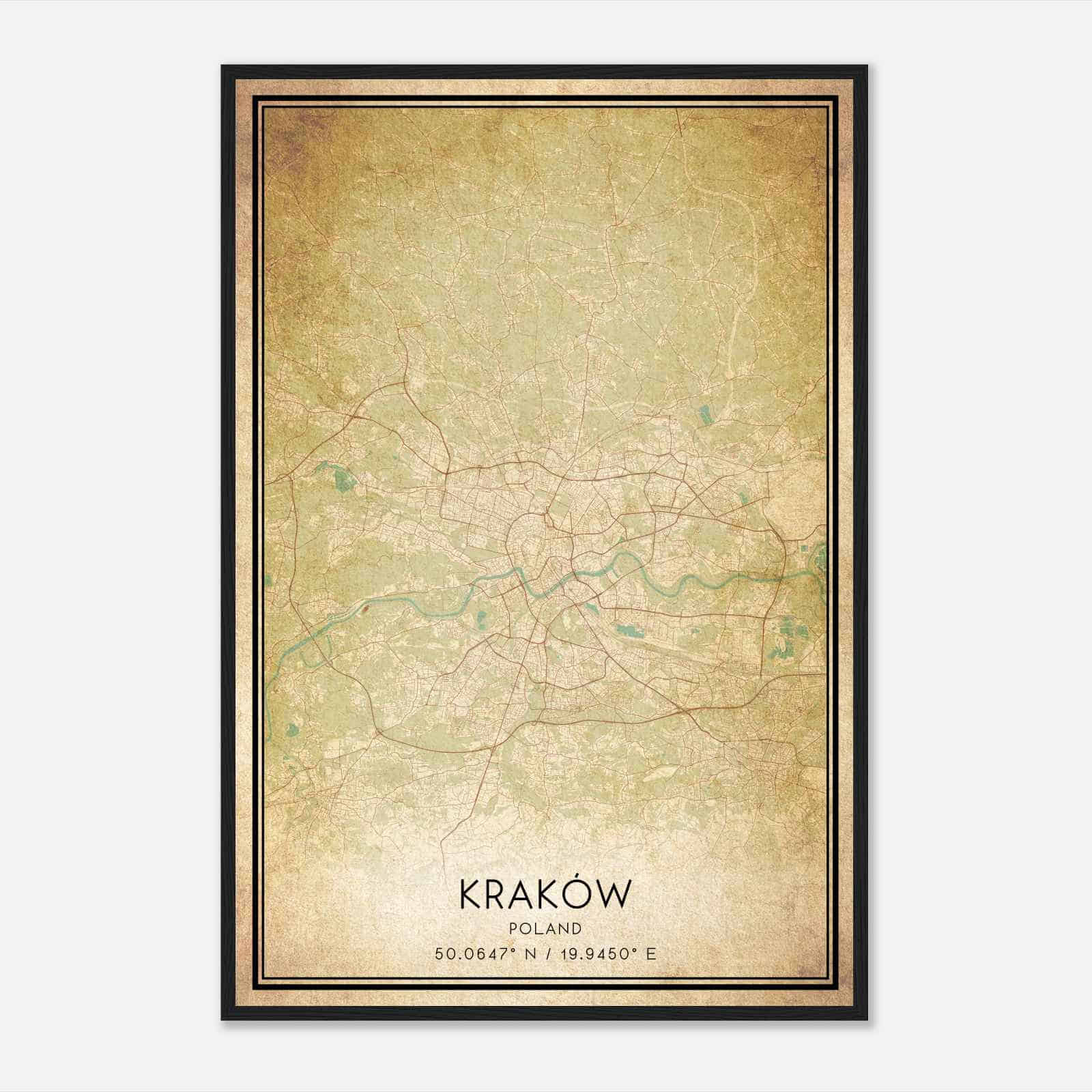 Vintage Krakow Poland Map Poster, Krakow City Road Wall Art Print