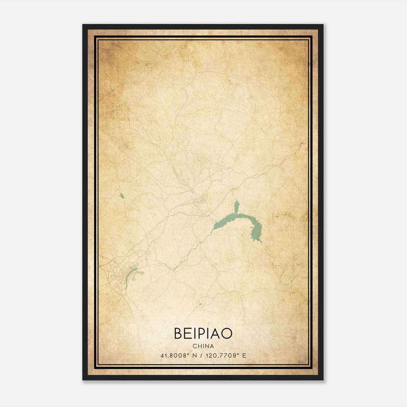 Vintage Beipiao China Map Poster, Beipiao City Road Wall Art Print