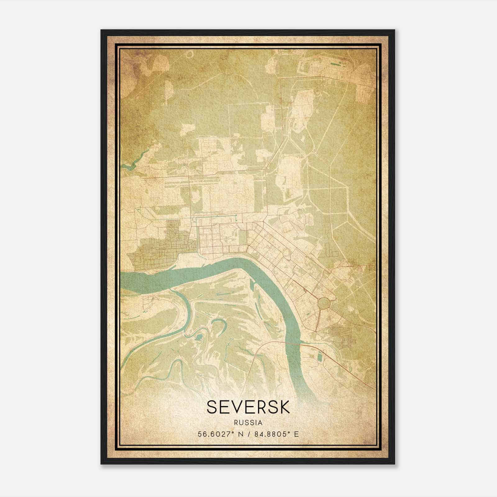 Vintage Seversk Russia Map Poster, Seversk City Road Wall Art Print