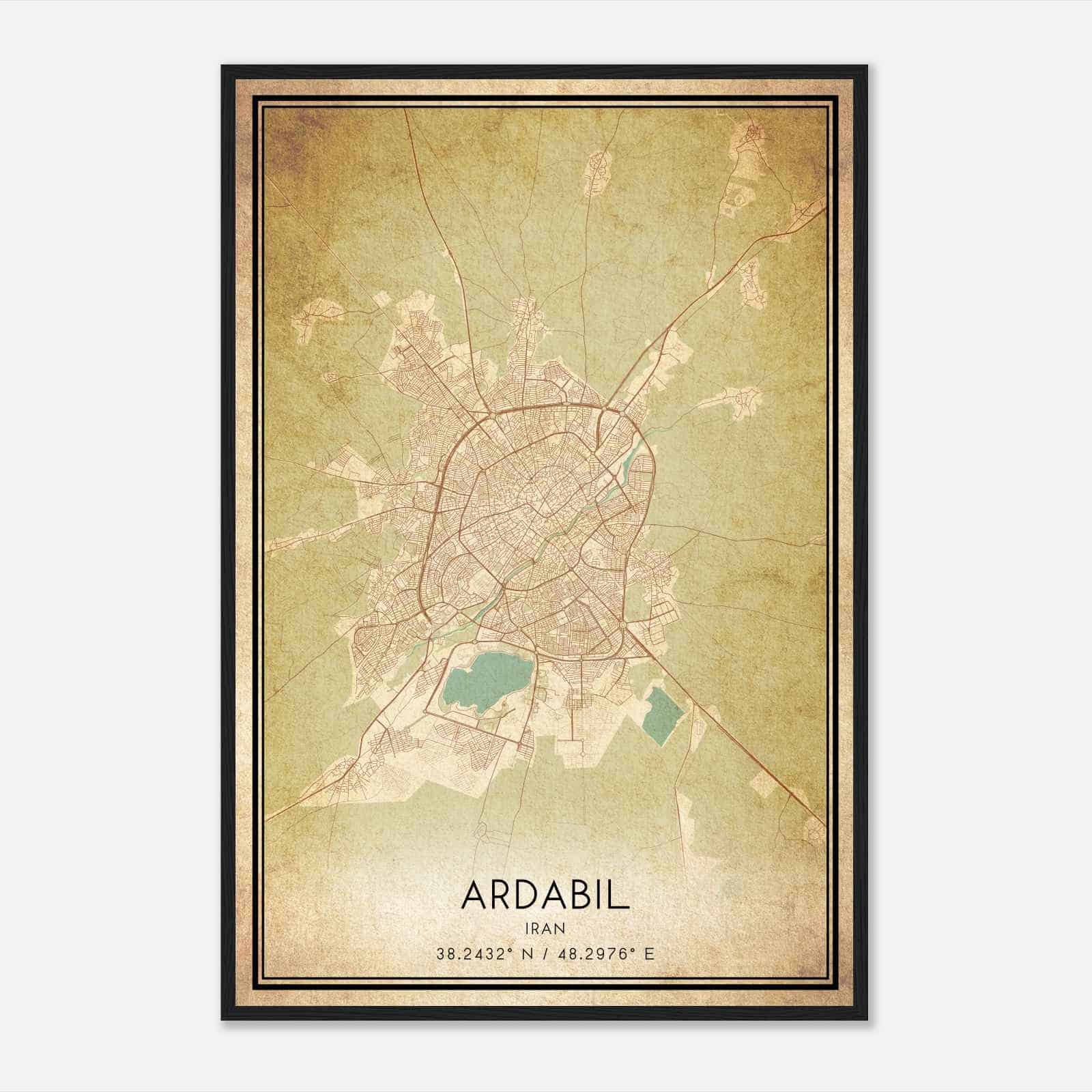 Vintage Ardabil Iran Map Poster, Ardabil City Road Wall Art Print