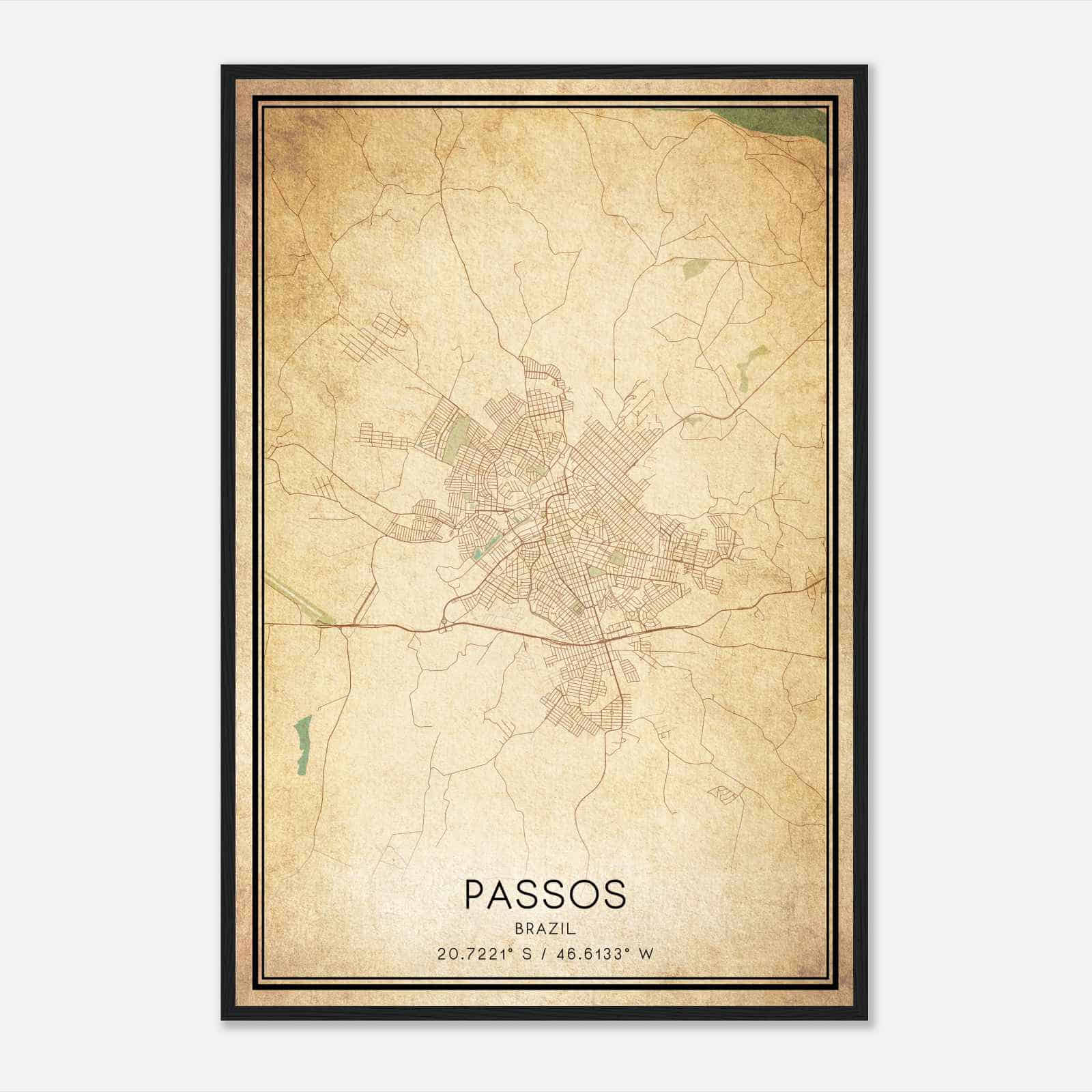 Vintage Passos Brazil Map Poster, Passos City Road Wall Art Print