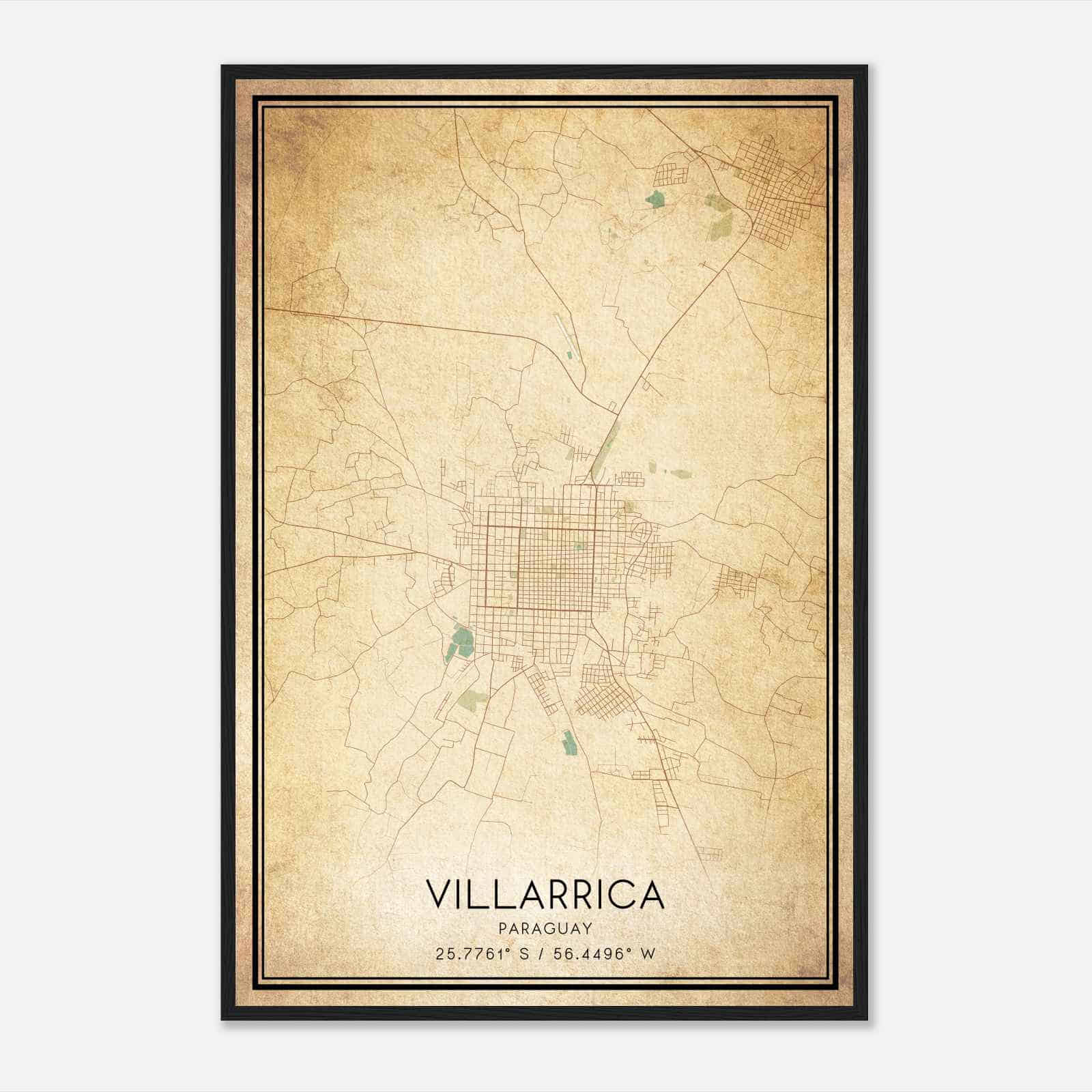 Vintage Villarrica Paraguay Map Poster, Villarrica City Road Wall Art Print