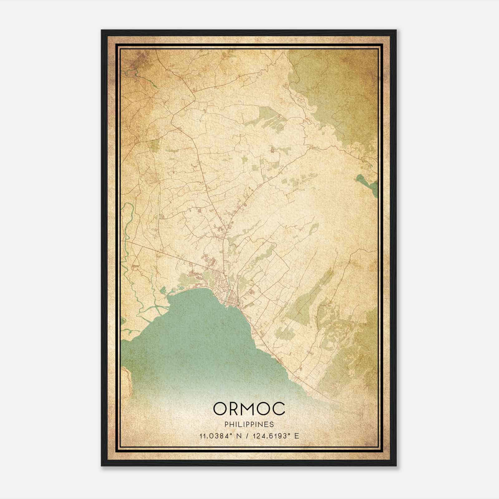 Vintage Ormoc Philippines Map Poster, Ormoc City Road Wall Art Print