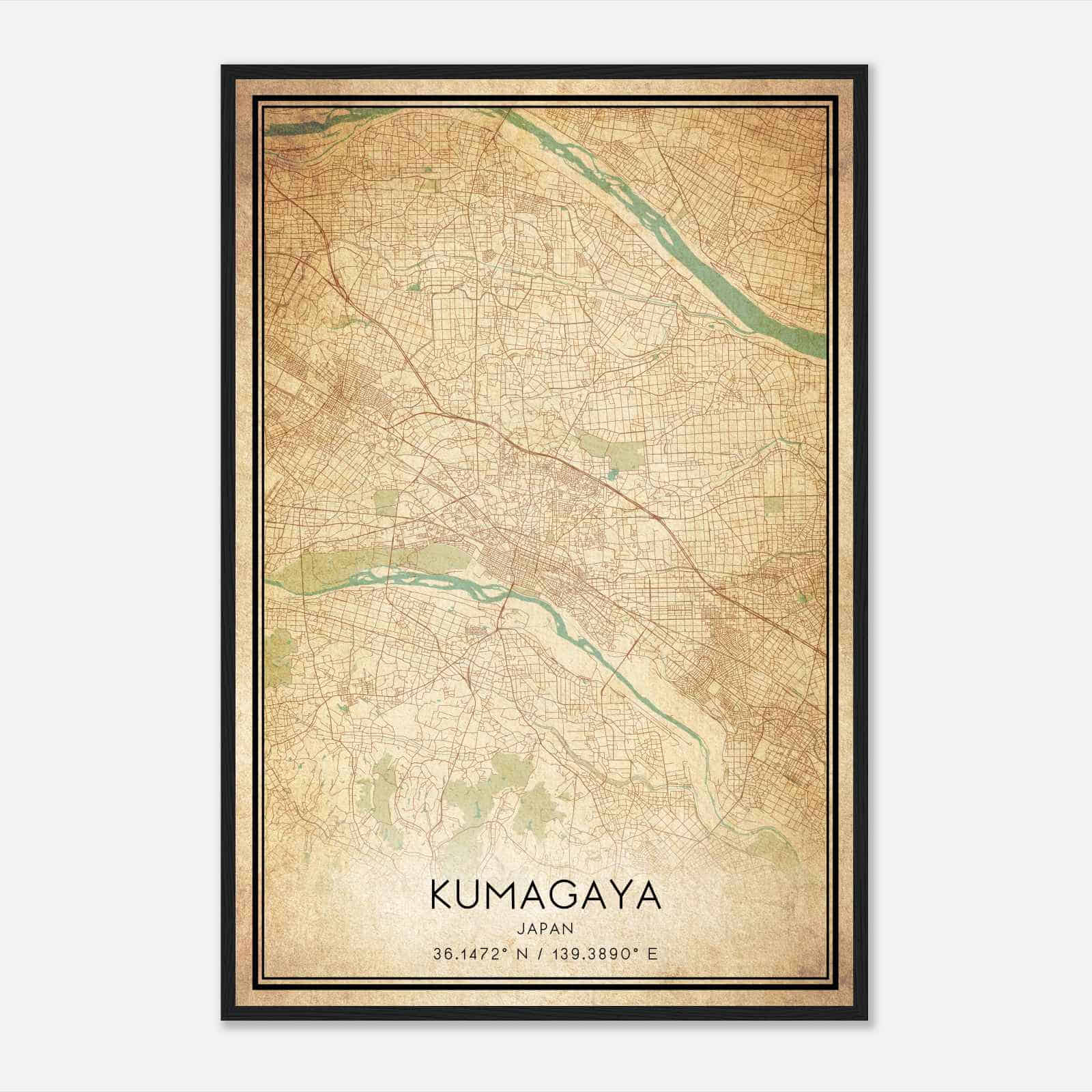 Vintage Kumagaya Japan Map Poster, Kumagaya City Road Wall Art Print