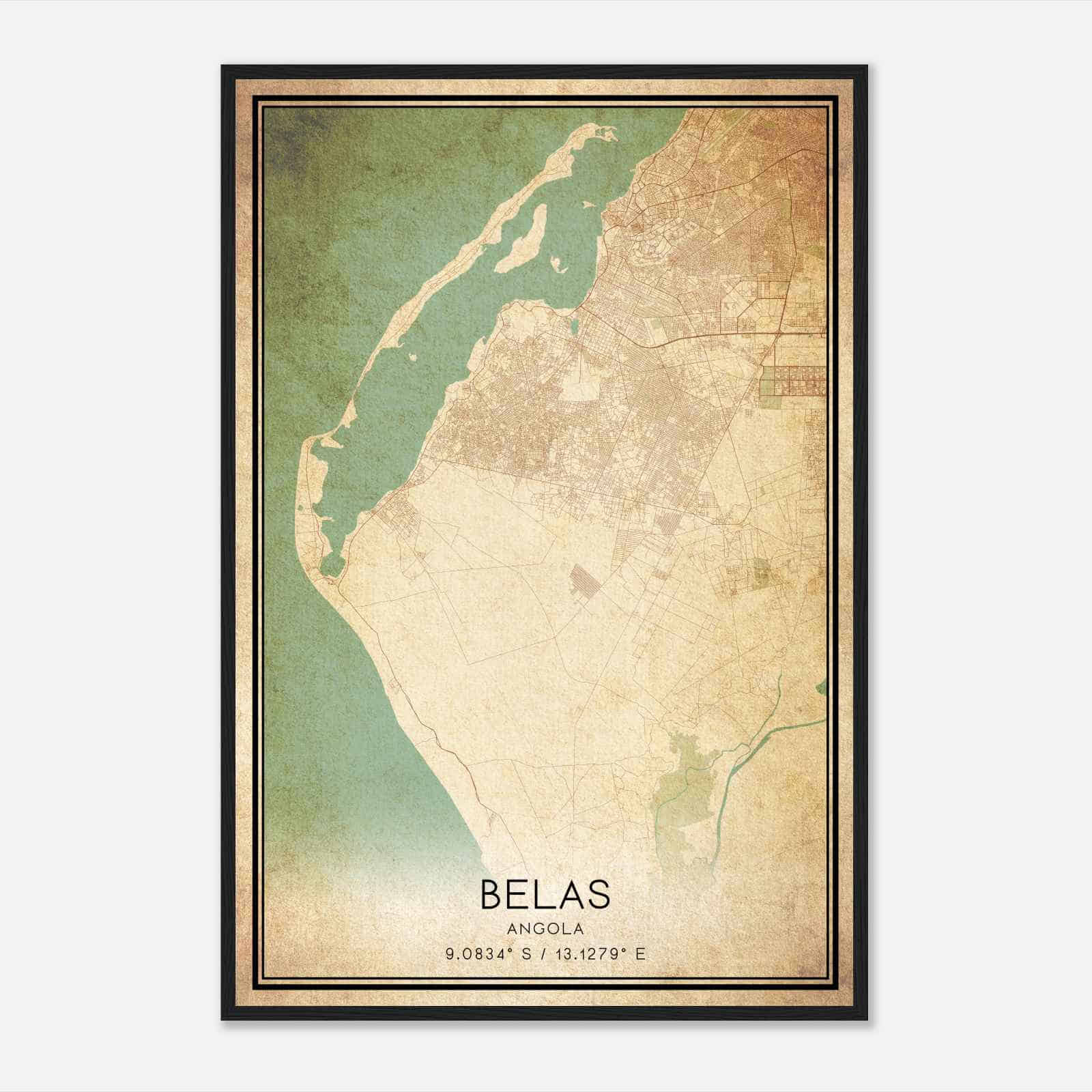 Vintage Belas Angola Map Poster, Belas City Road Wall Art Print