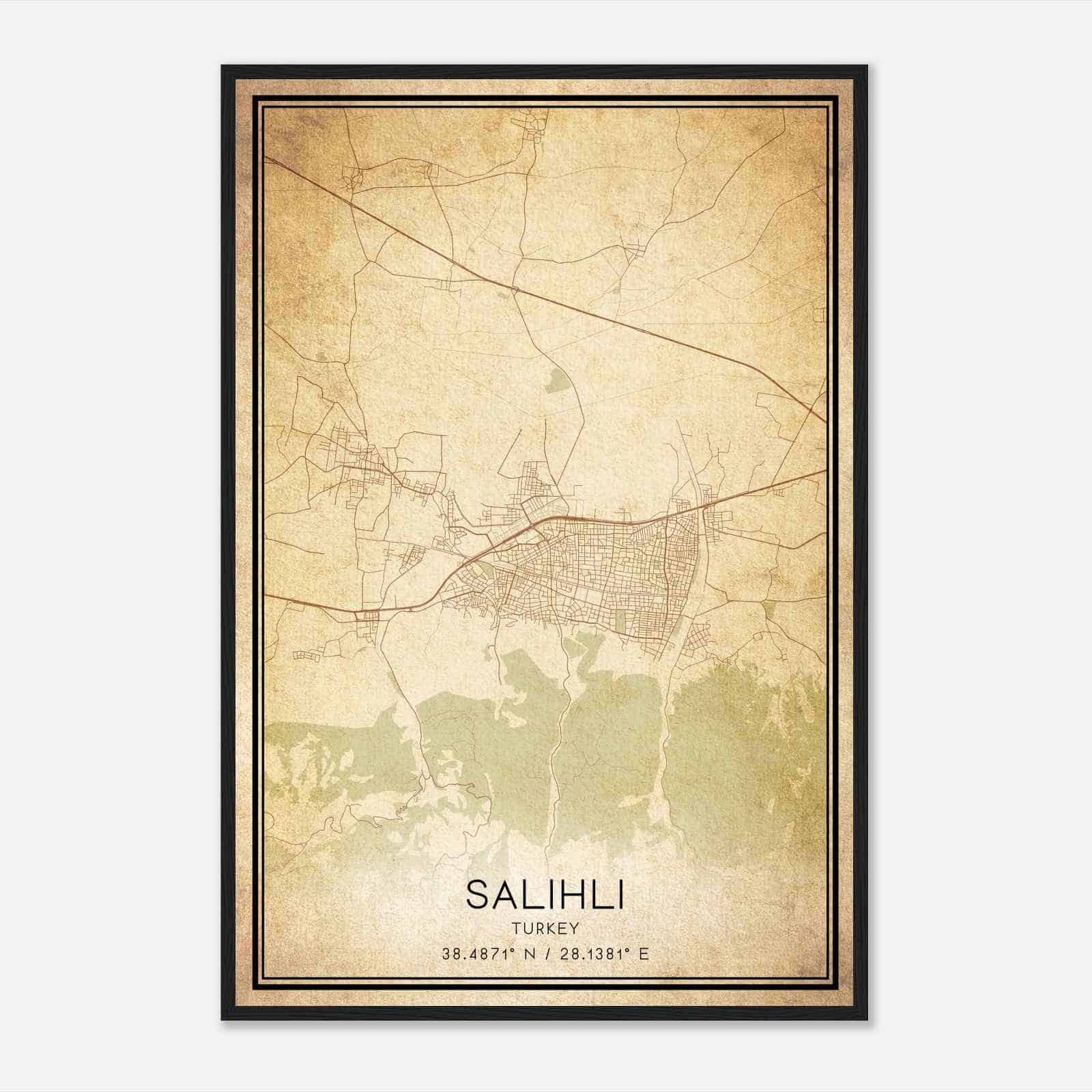 Vintage Salihli Turkey Map Poster, Salihli City Road Wall Art Print