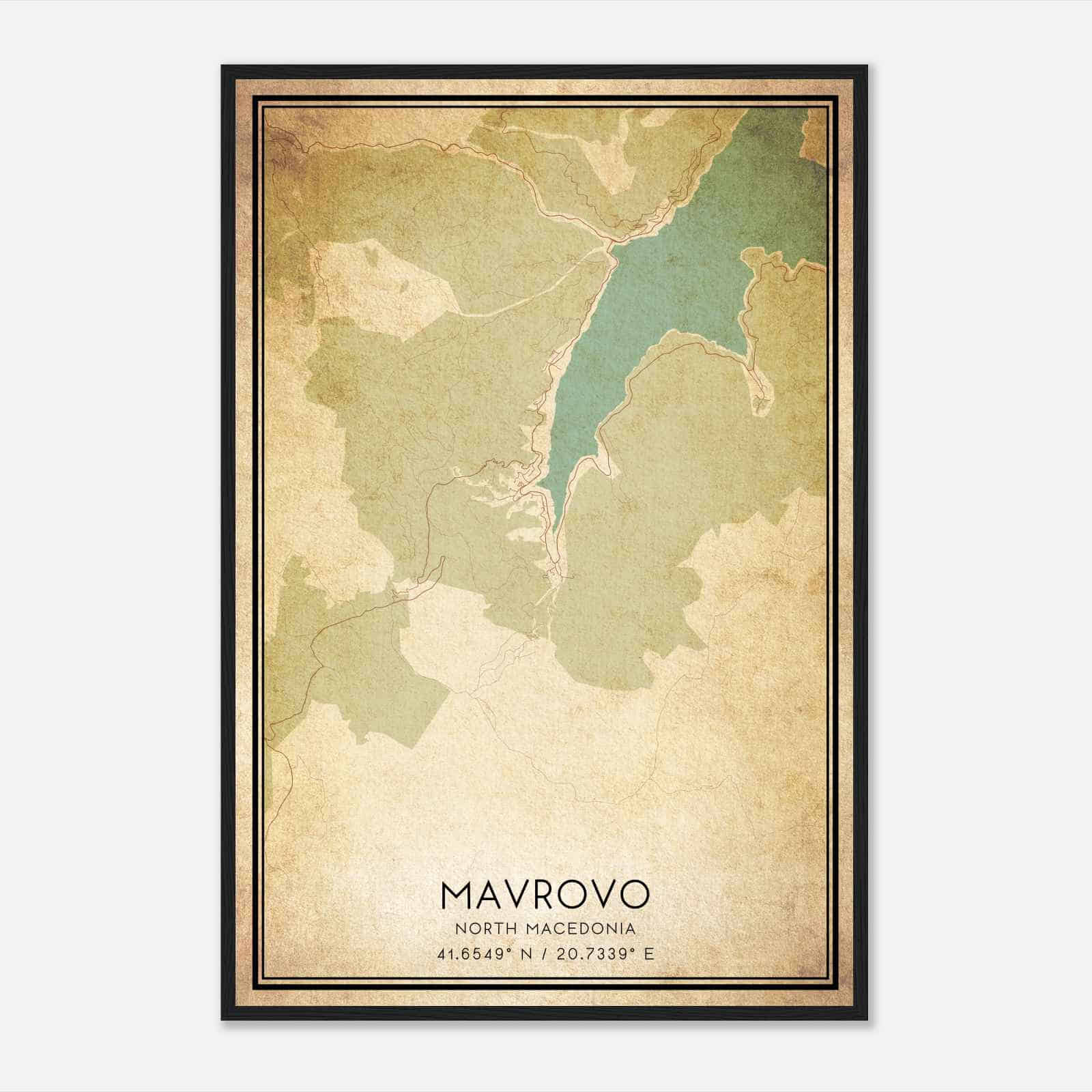 Vintage Mavrovo North Macedonia Map Poster, Mavrovo City Road Wall Art Print