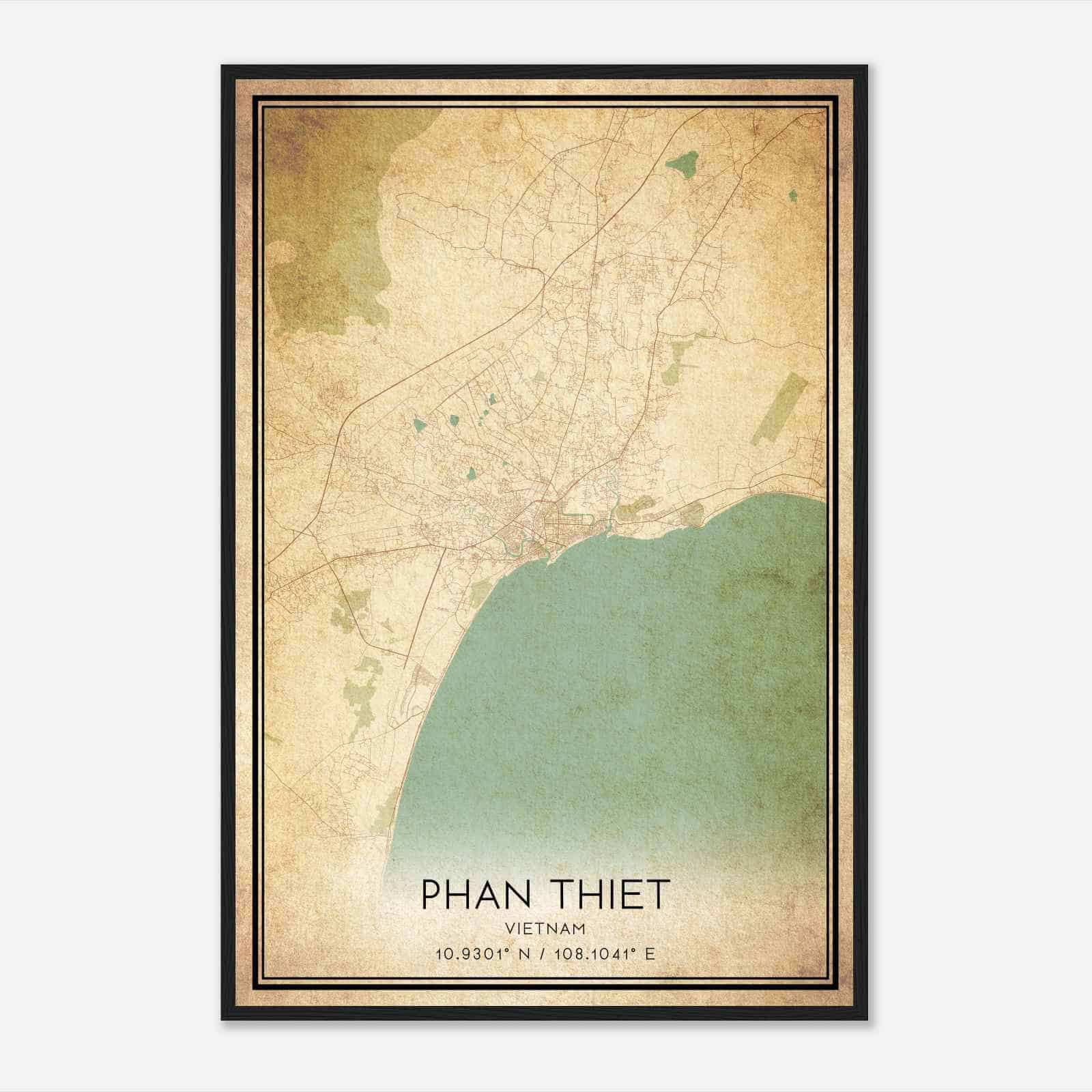 Vintage Phan Thiet Vietnam Map Poster, Phan Thiet City Road Wall Art Print