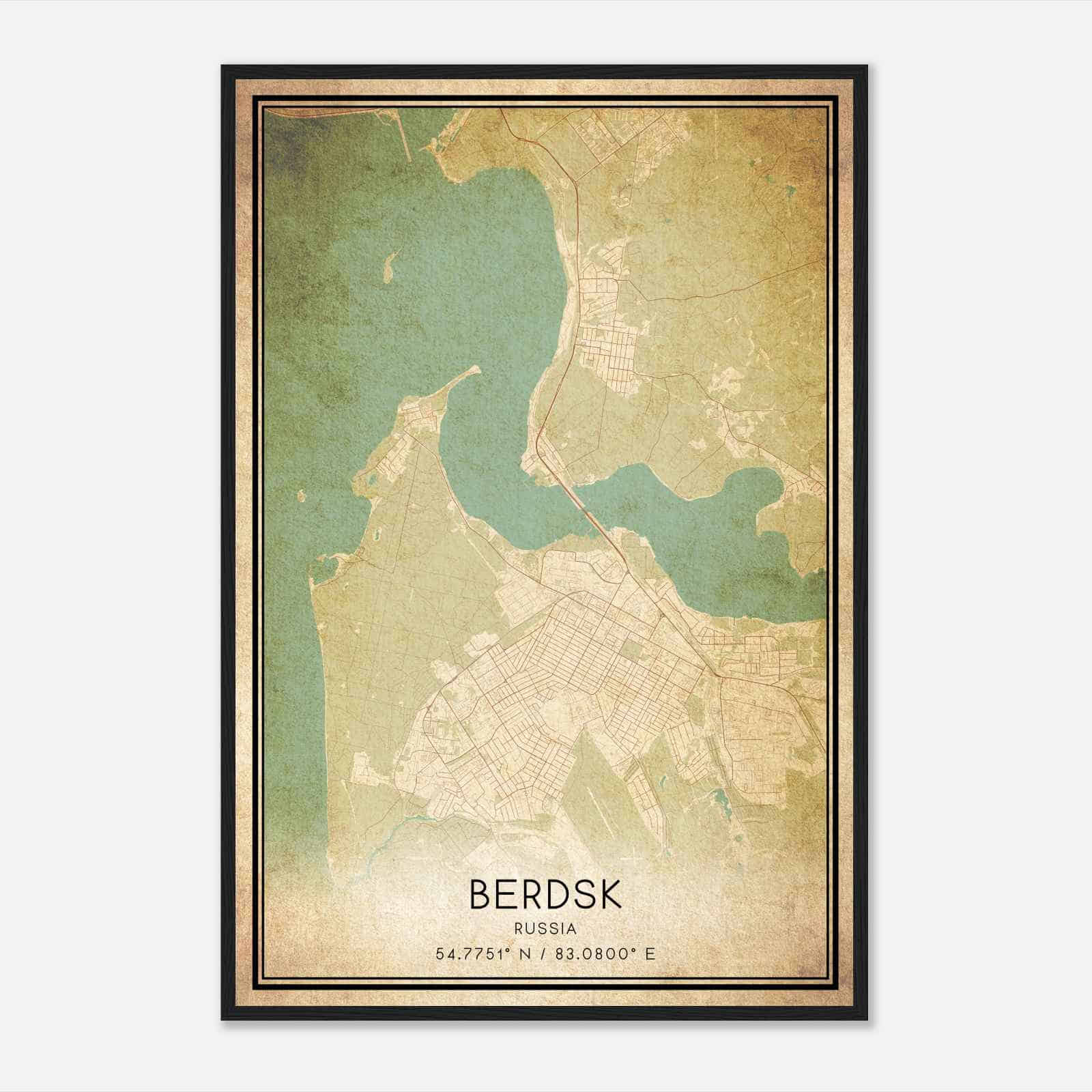 Vintage Berdsk Russia Map Poster, Berdsk City Road Wall Art Print