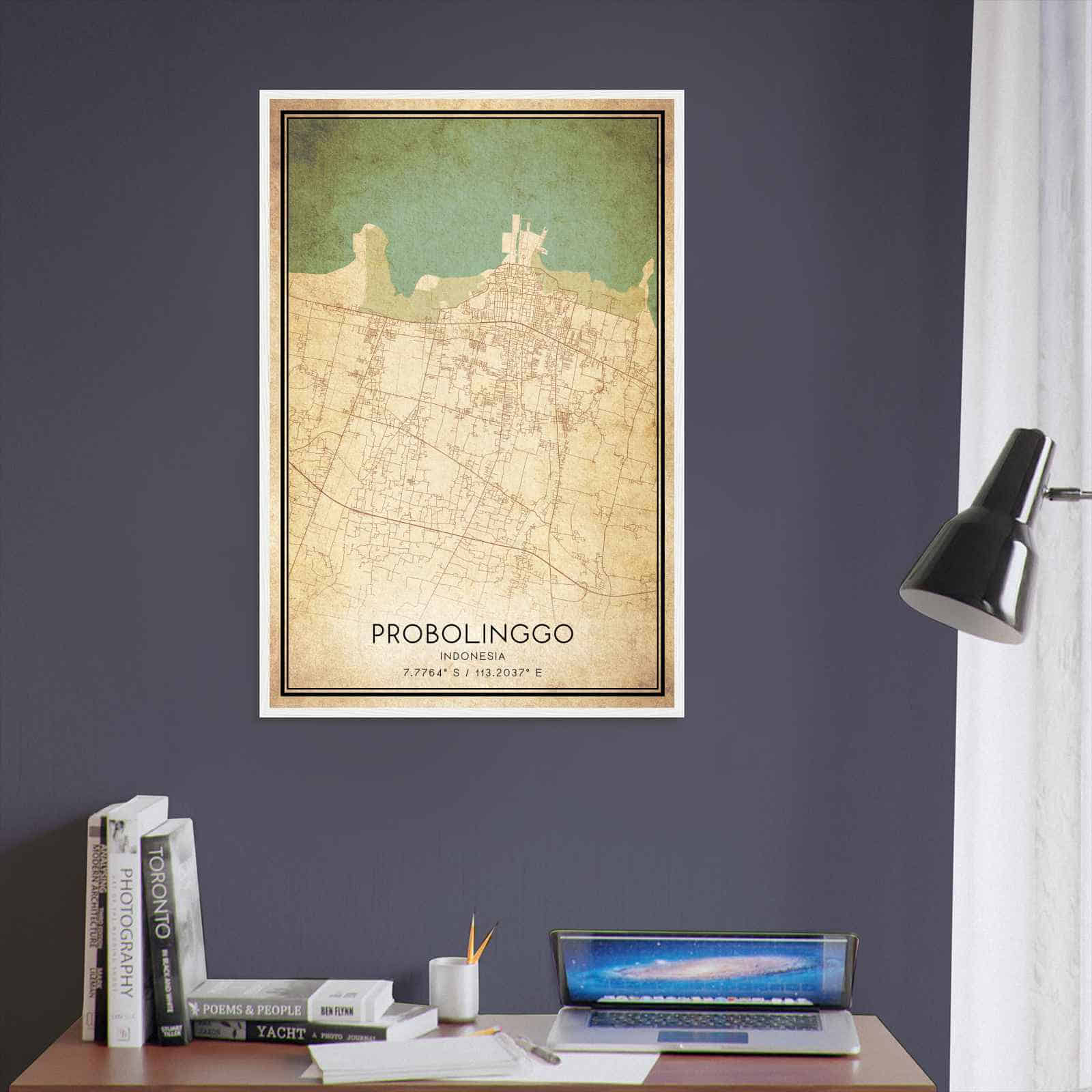 Vintage Probolinggo Indonesia Map Poster, Probolinggo City Road Wall Art Print
