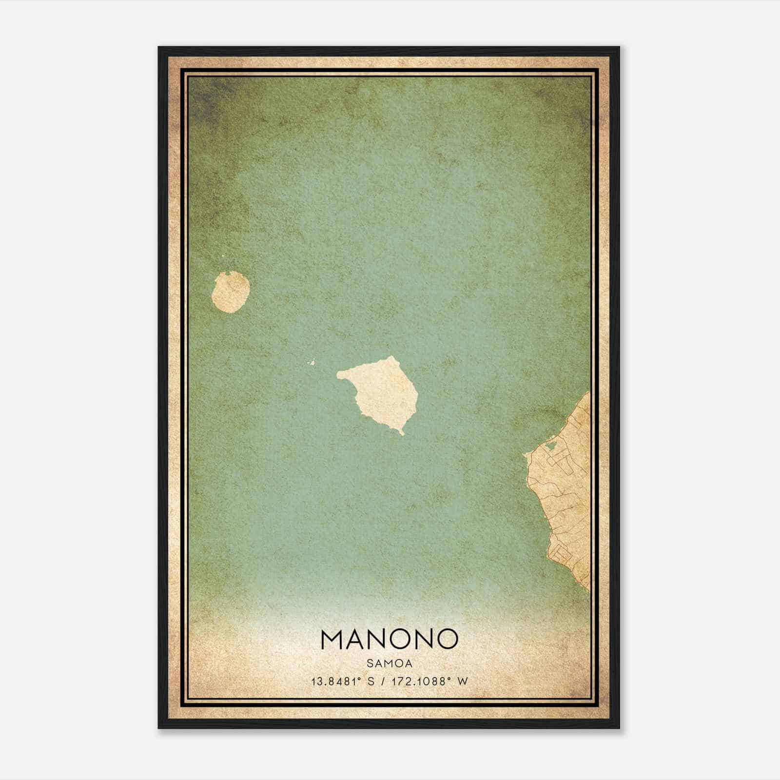 Vintage Manono Samoa Map Poster, Manono City Road Wall Art Print