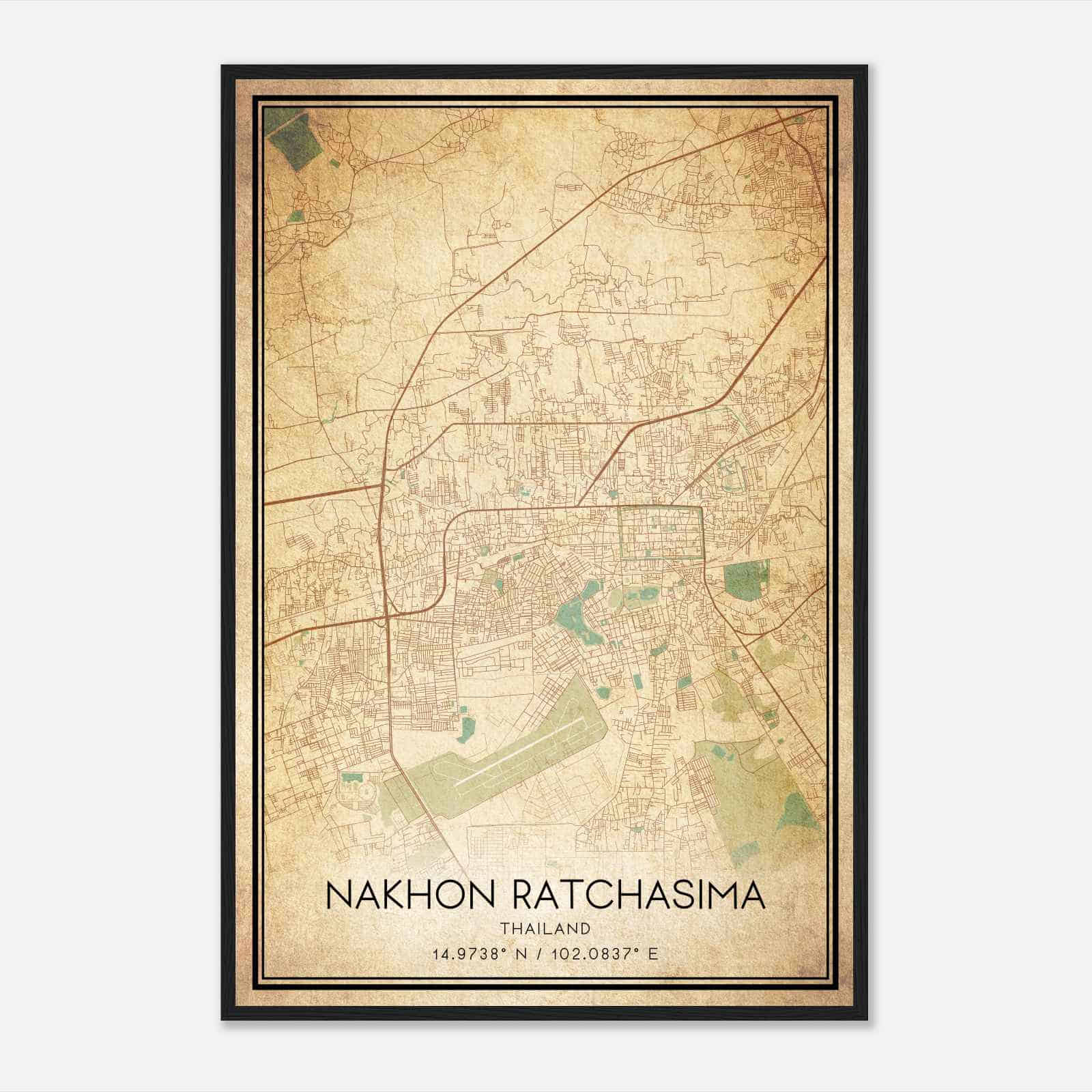 Vintage Nakhon Ratchasima Thailand Map Poster, Nakhon Ratchasima City Road Wall Art Print