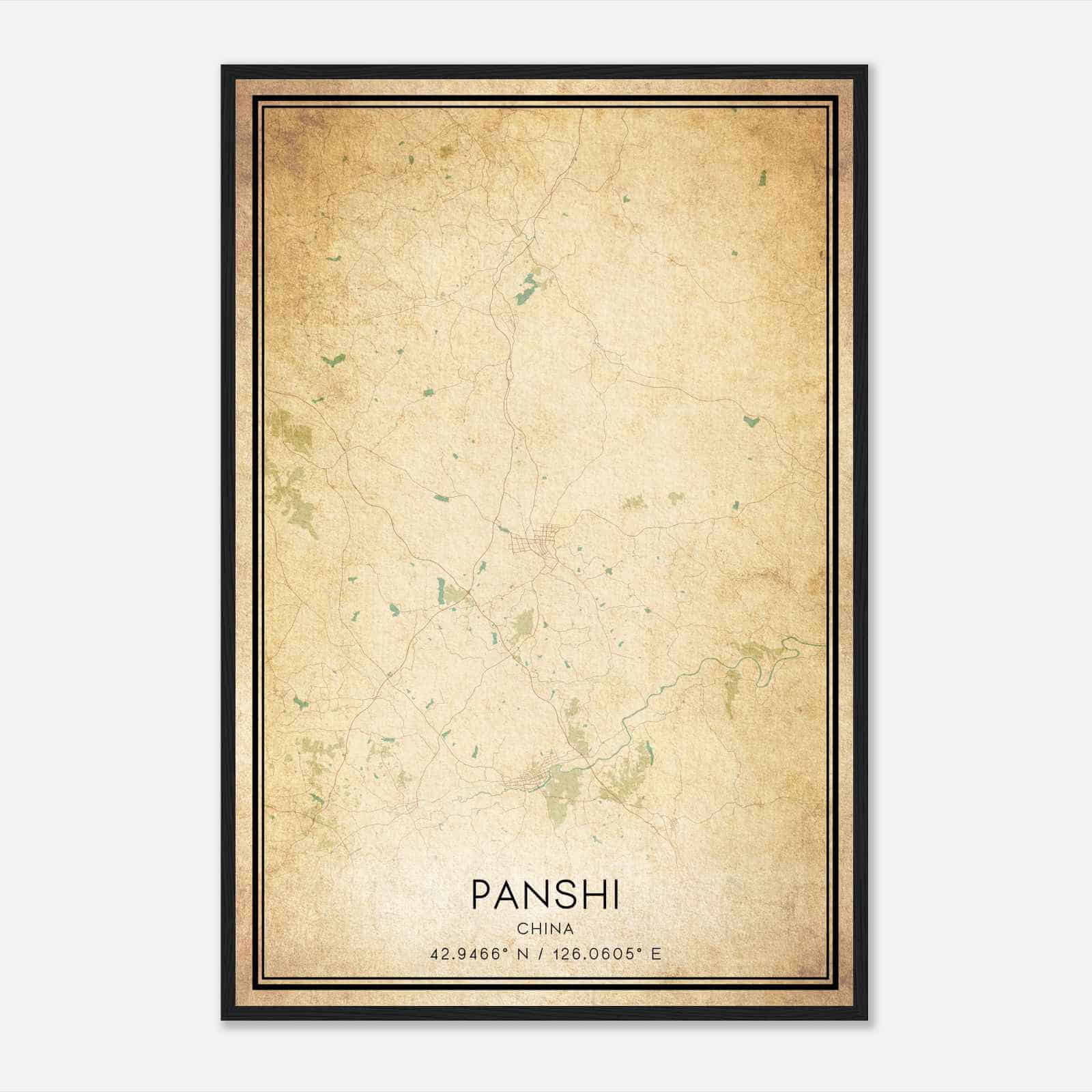 Vintage Panshi China Map Poster, Panshi City Road Wall Art Print