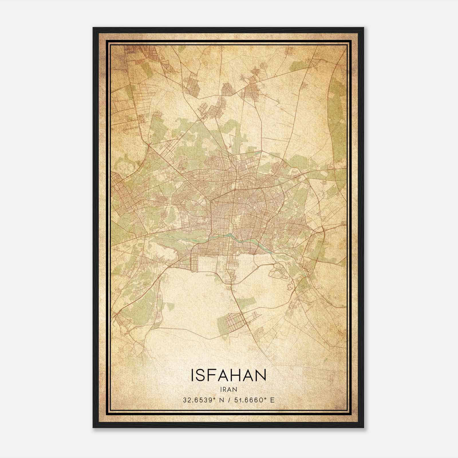 Vintage Isfahan Iran Map Poster, Isfahan City Road Wall Art Print