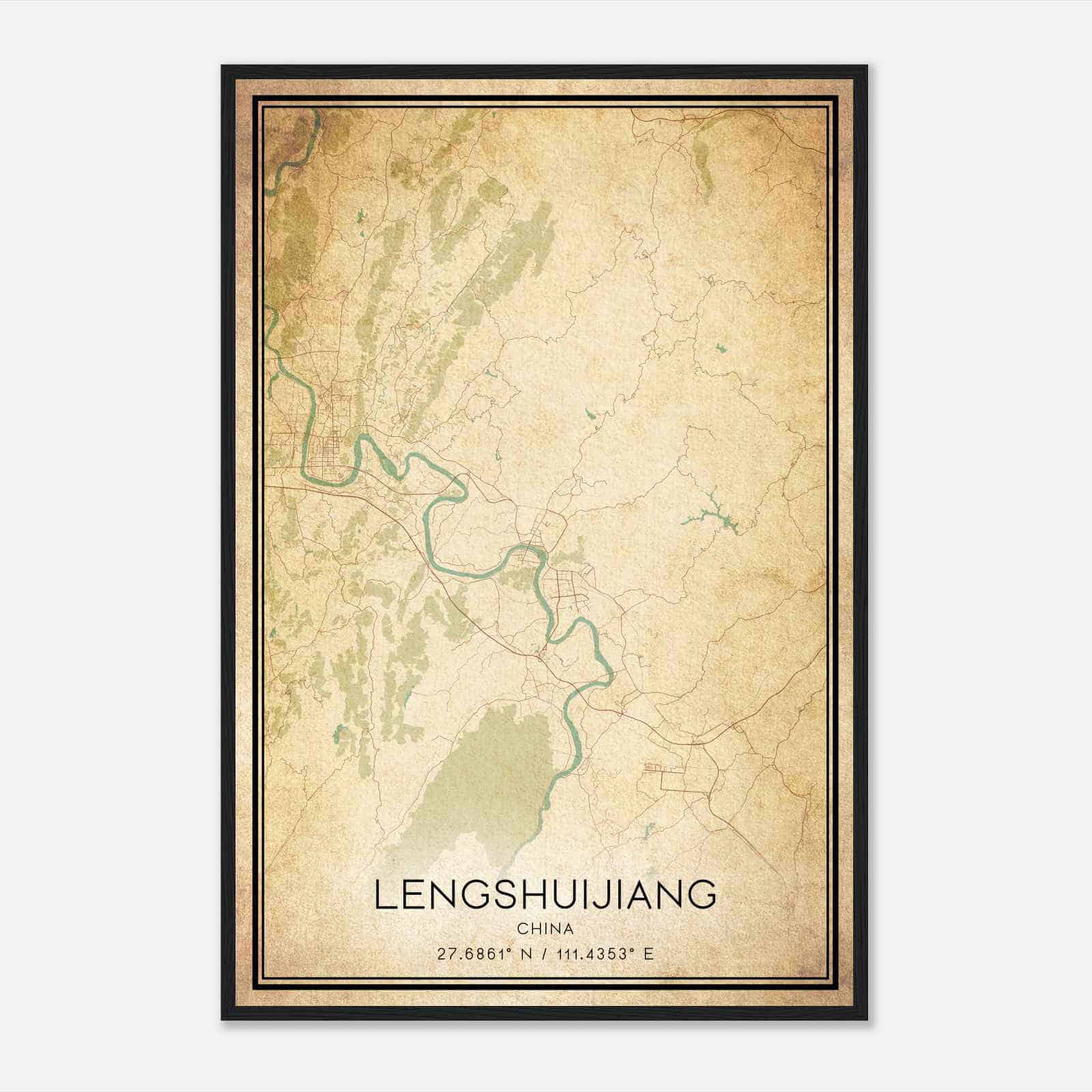 Vintage Lengshuijiang China Map Poster, Lengshuijiang City Road Wall Art Print