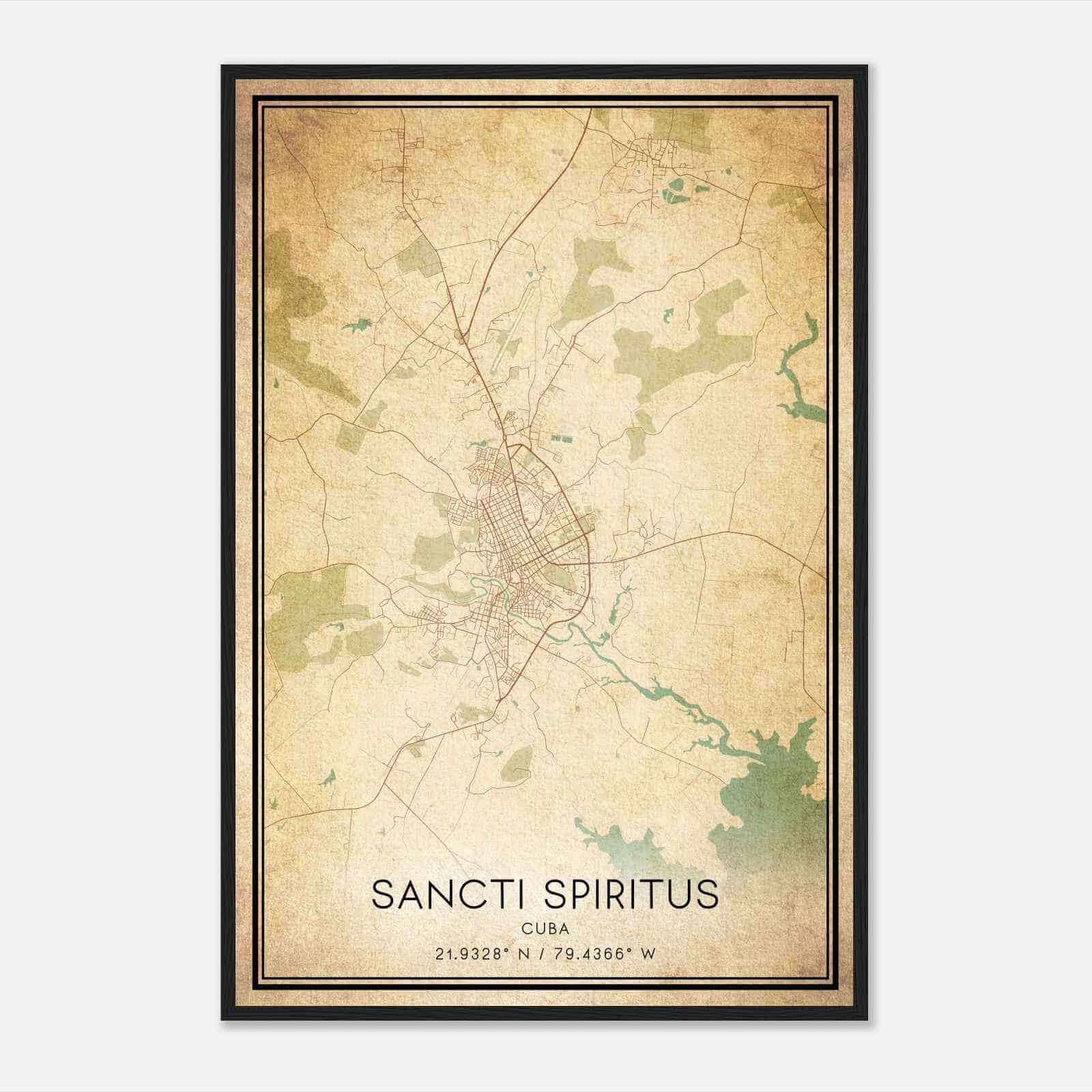 Vintage Sancti Spiritus Cuba Map Poster, Sancti Spiritus City Road Wall Art Print