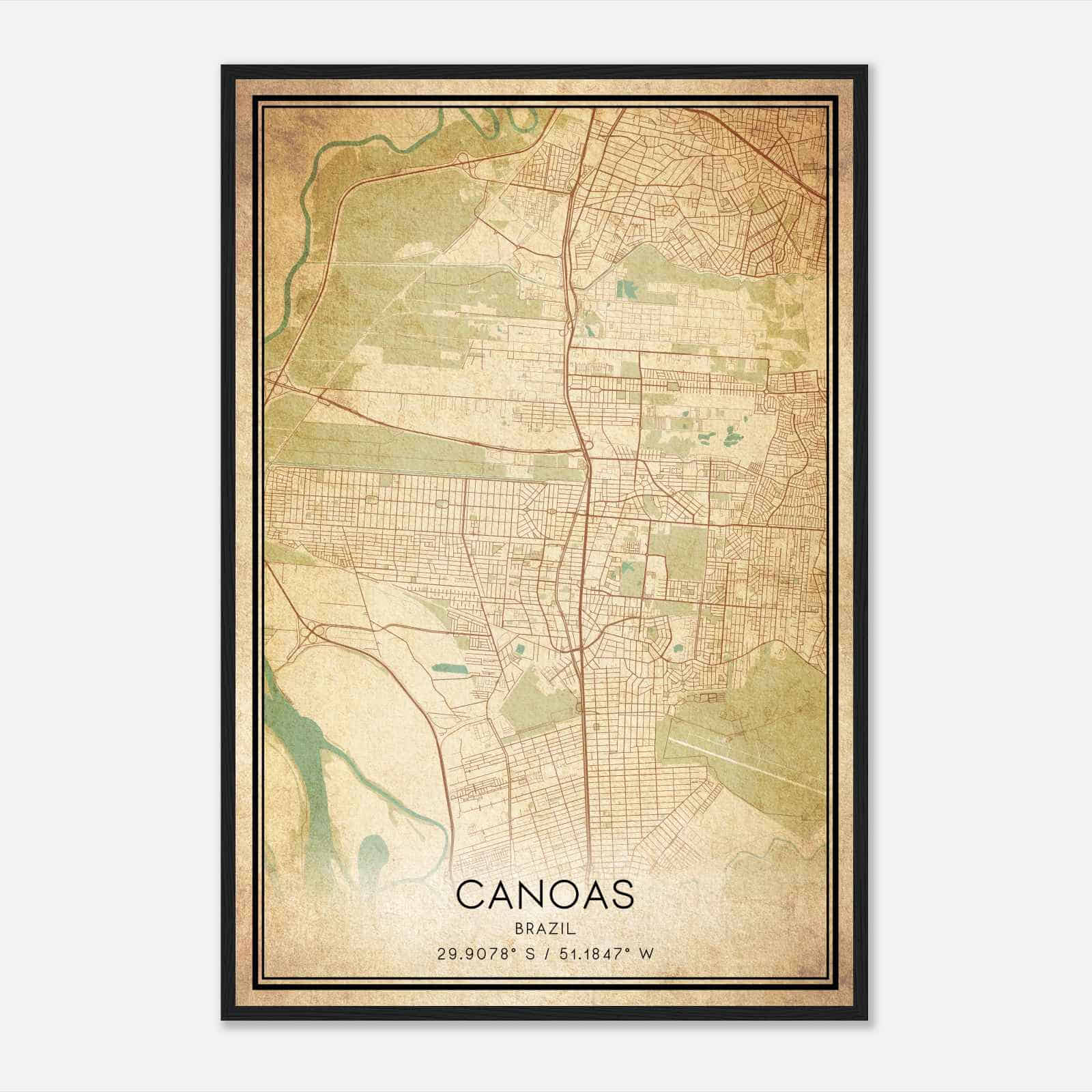Vintage Canoas Brazil Map Poster, Canoas City Road Wall Art Print