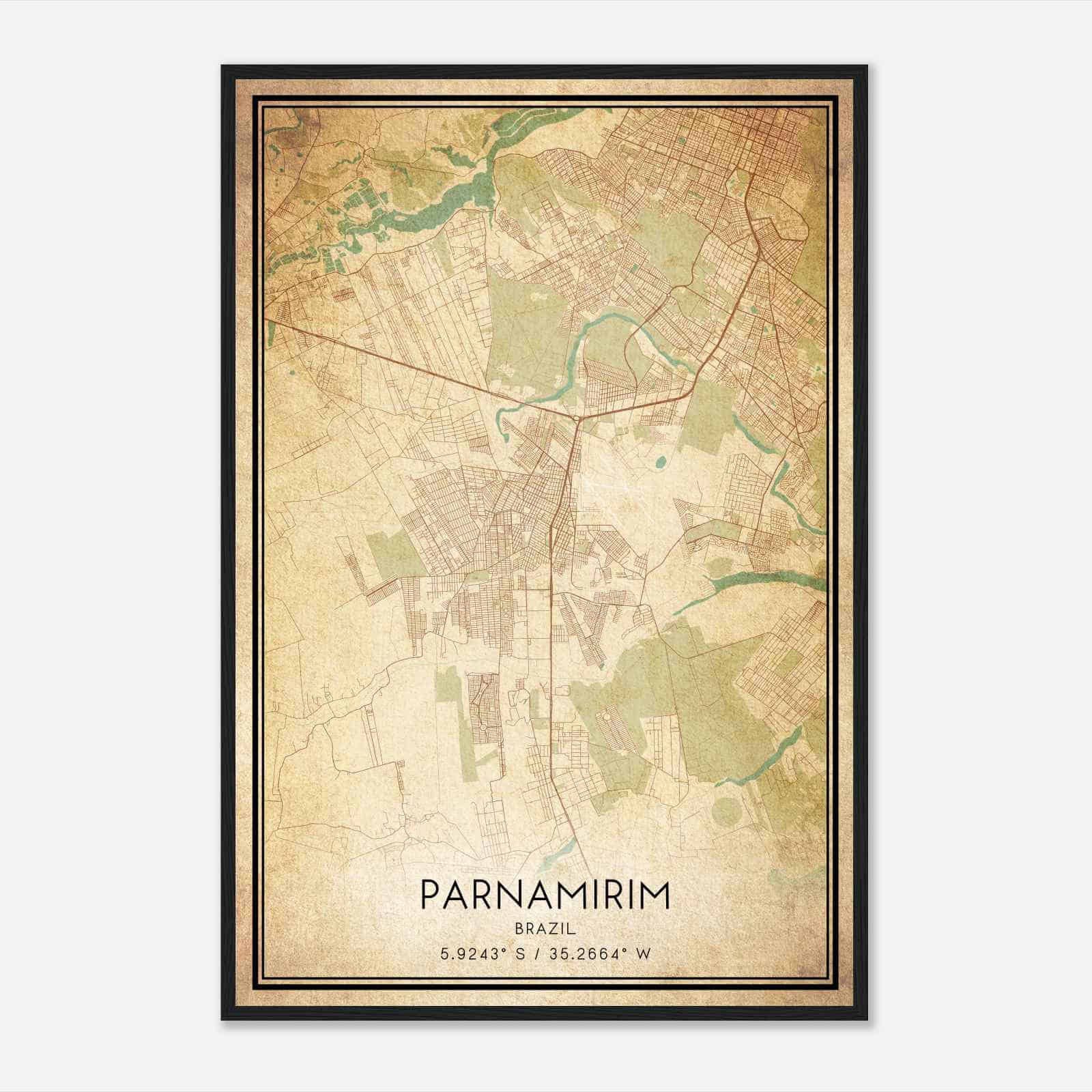Vintage Parnamirim Brazil Map Poster, Parnamirim City Road Wall Art Print