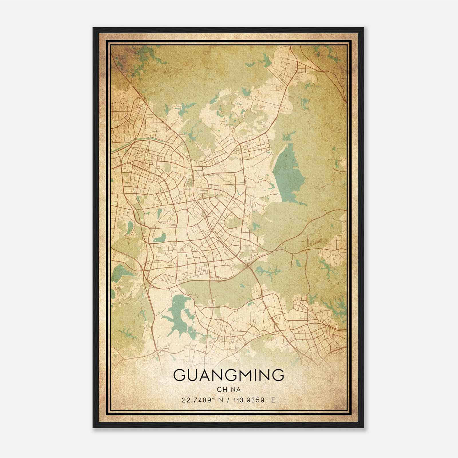 Vintage Guangming China Map Poster, Guangming City Road Wall Art Print