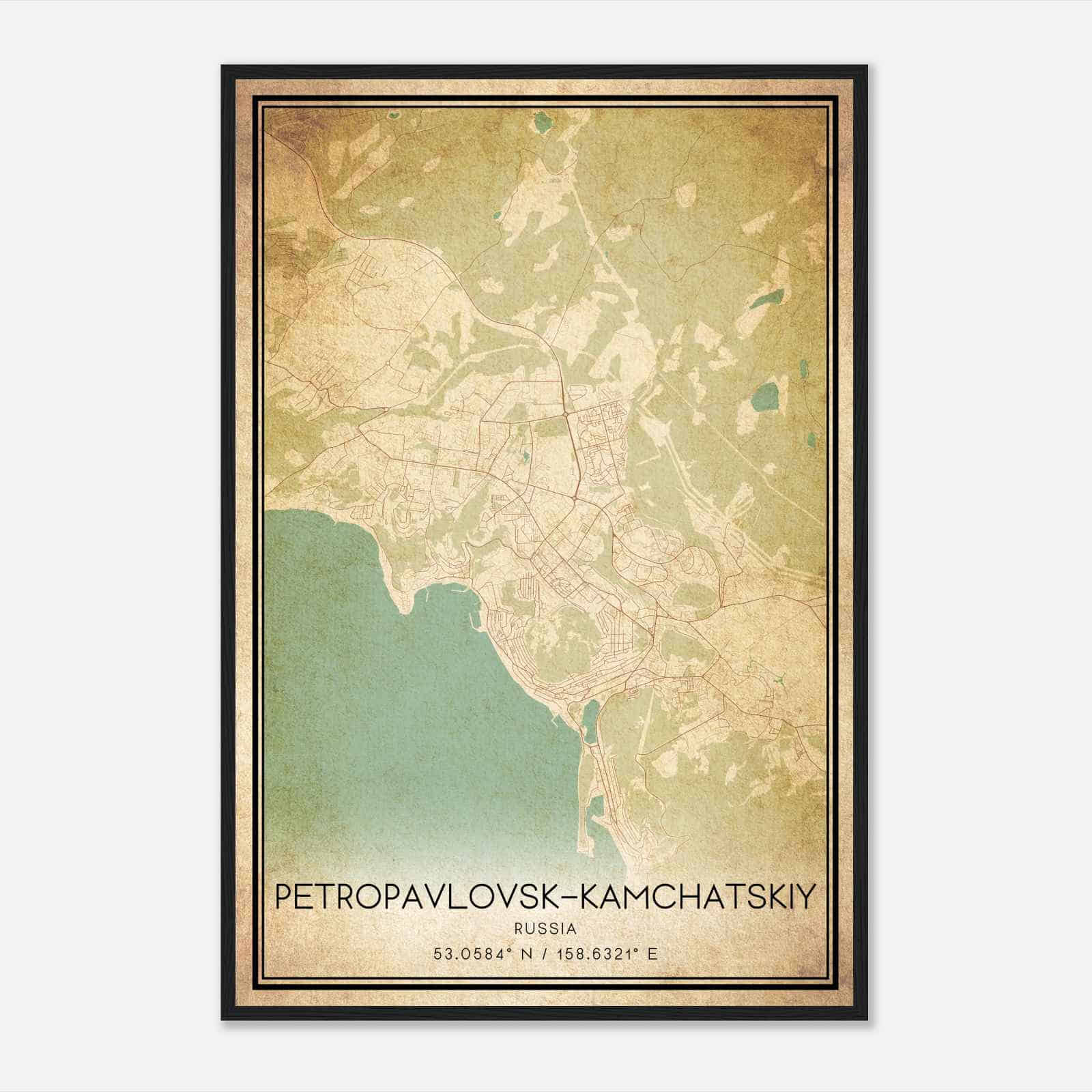 Vintage PetropavlovskKamchatskiy Russia Map Poster, PetropavlovskKamchatskiy City Road Wall Art Print
