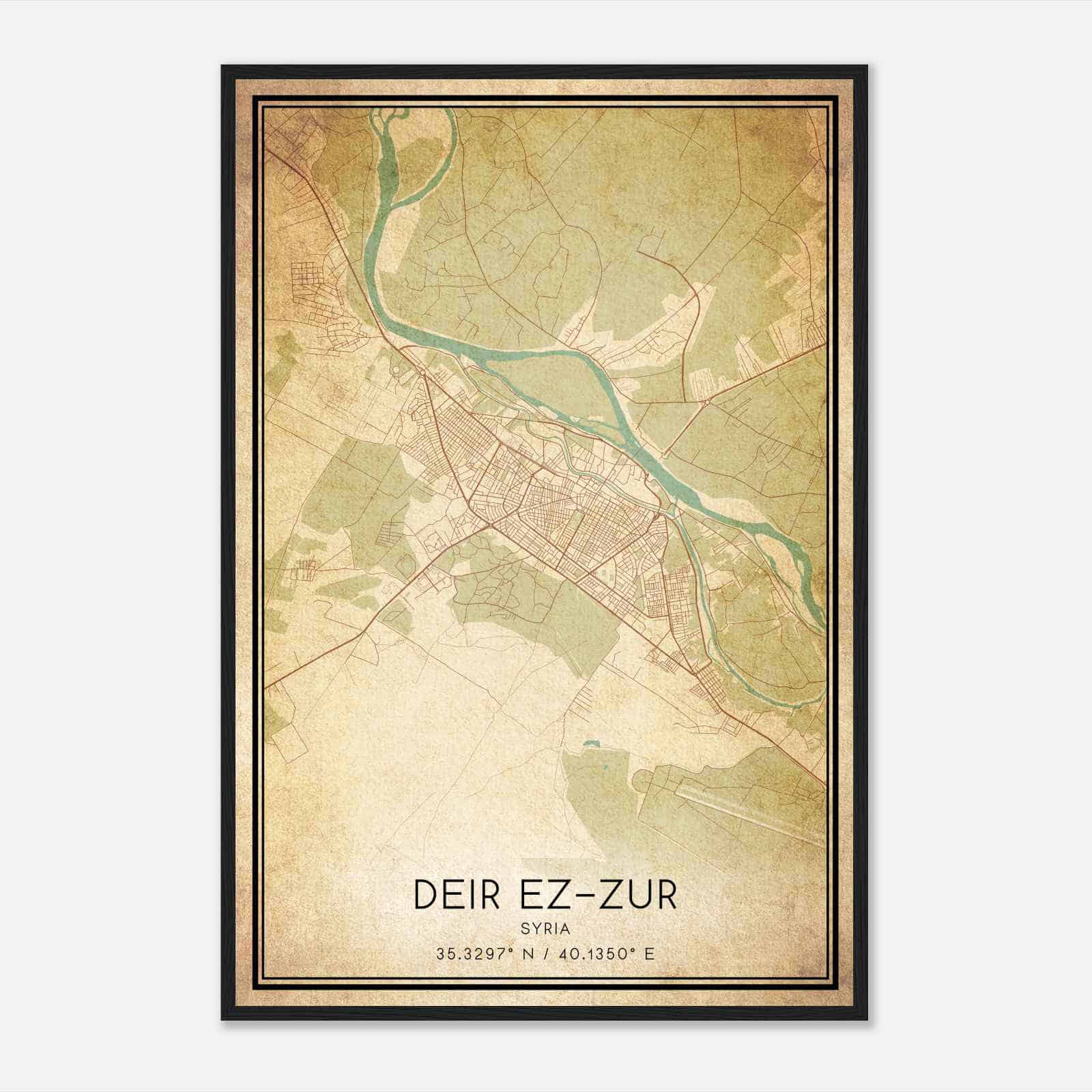 Vintage Deir ezZur Syria Map Poster, Deir ezZur City Road Wall Art Print