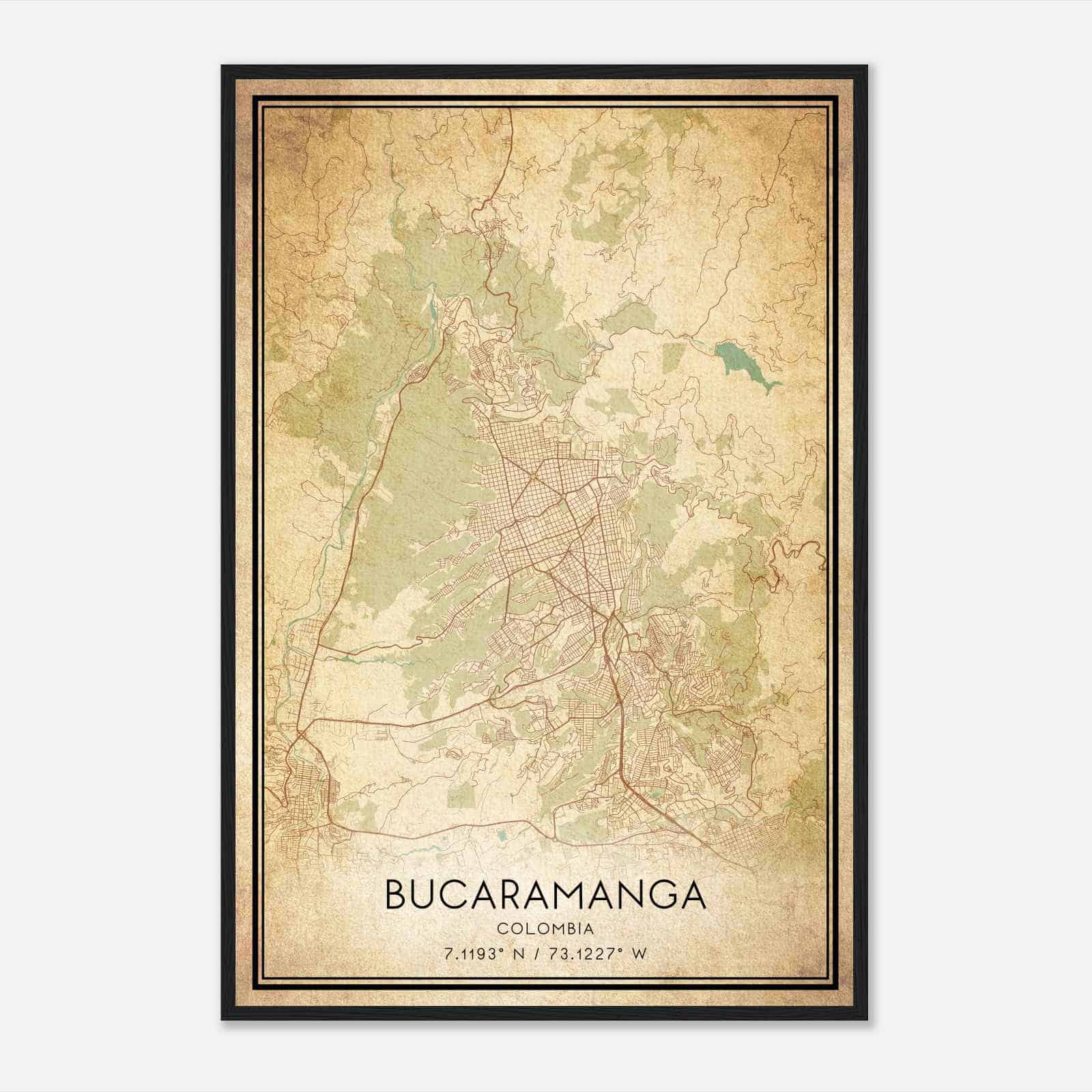 Vintage Bucaramanga Colombia Map Poster, Bucaramanga City Road Wall Art Print