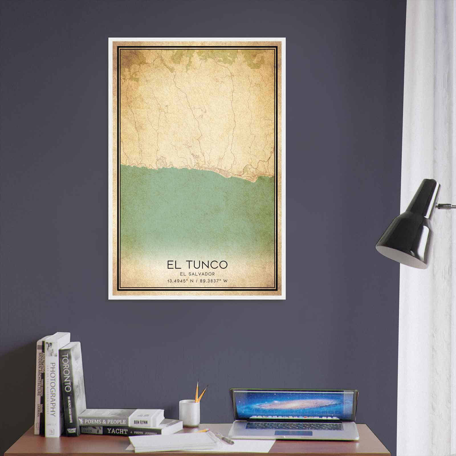 Vintage El Tunco El Salvador Map Poster, El Tunco City Road Wall Art Print