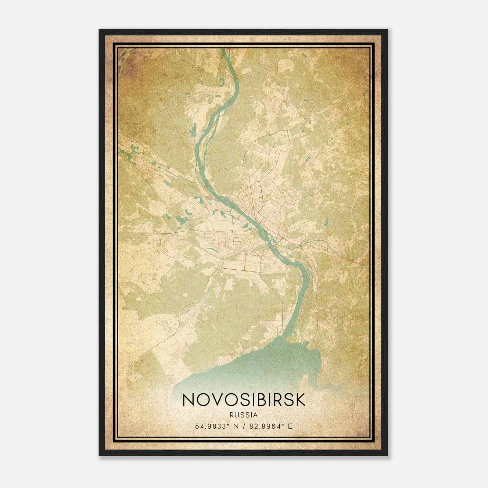 Vintage Novosibirsk Russia Map Poster, Novosibirsk City Road Wall Art Print