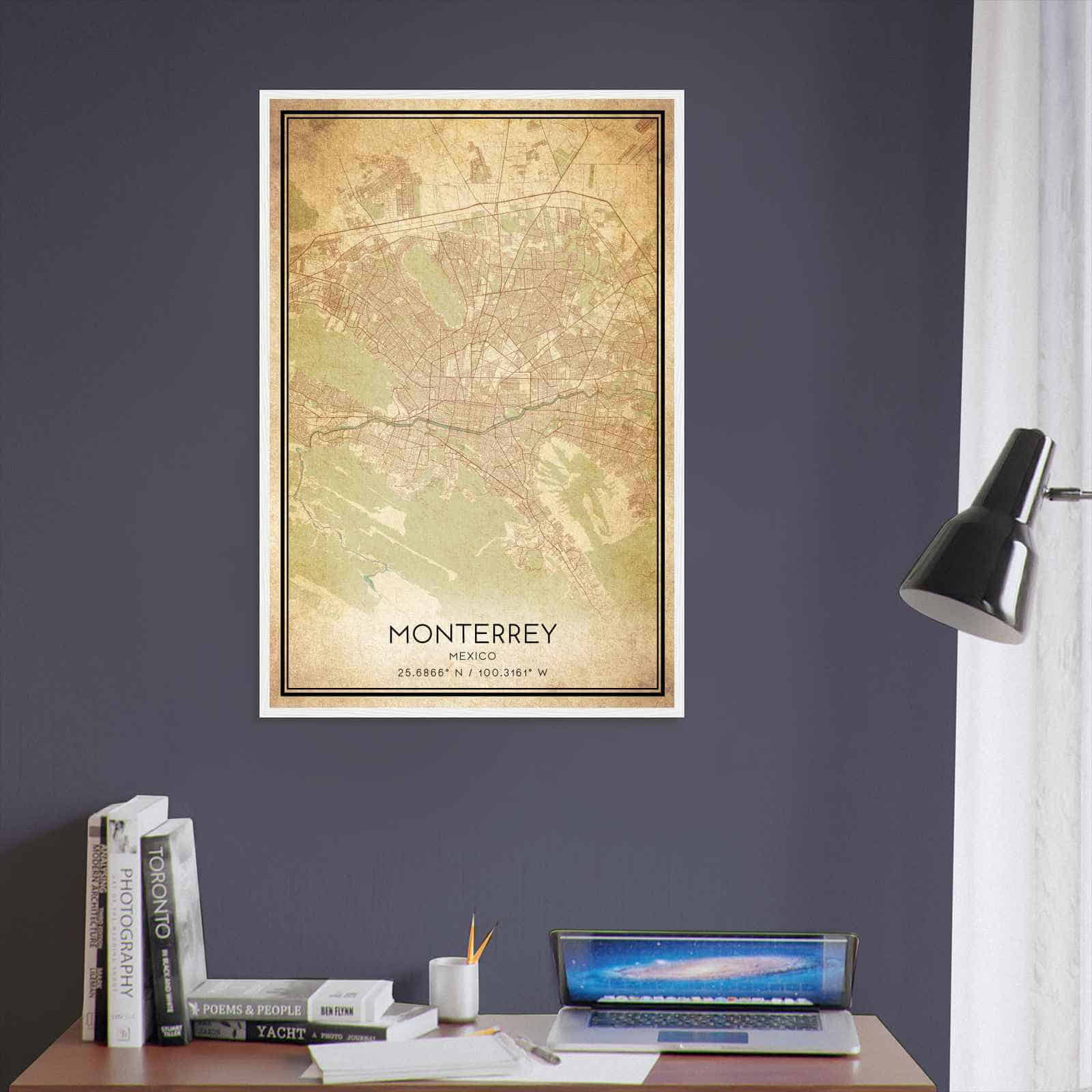 Vintage Monterrey Mexico Map Poster, Monterrey City Road Wall Art Print