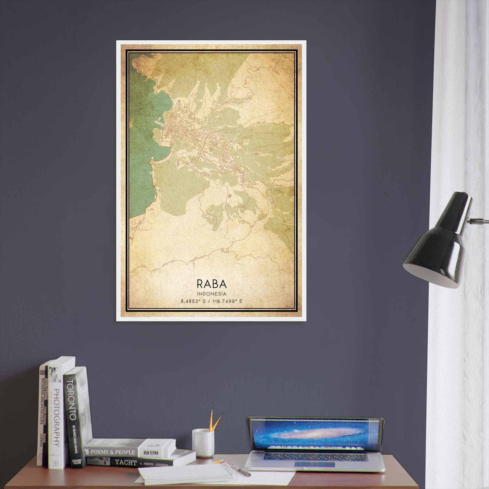 Vintage Raba Indonesia Map Poster, Raba City Road Wall Art Print