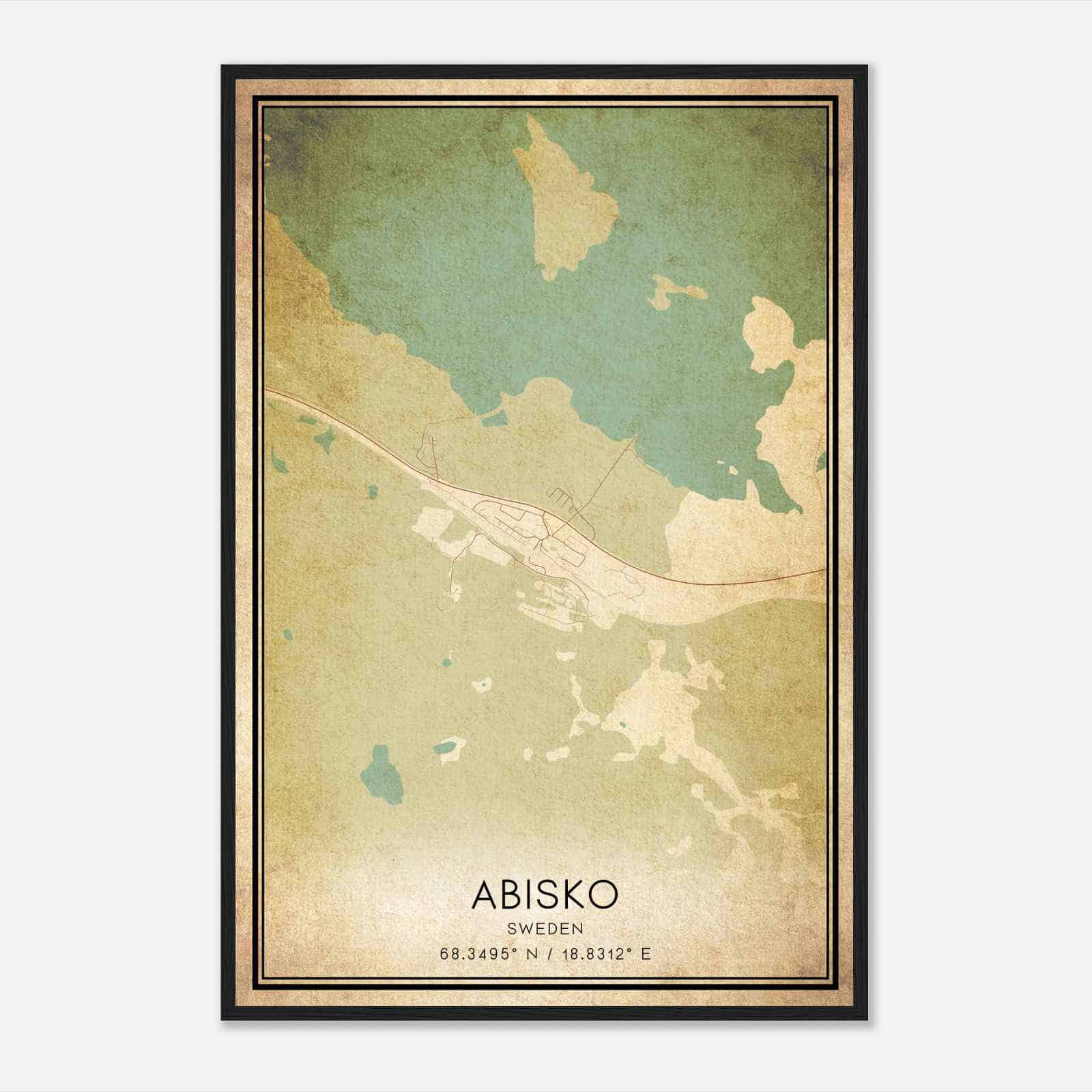 Vintage Abisko Sweden Map Poster, Abisko City Road Wall Art Print
