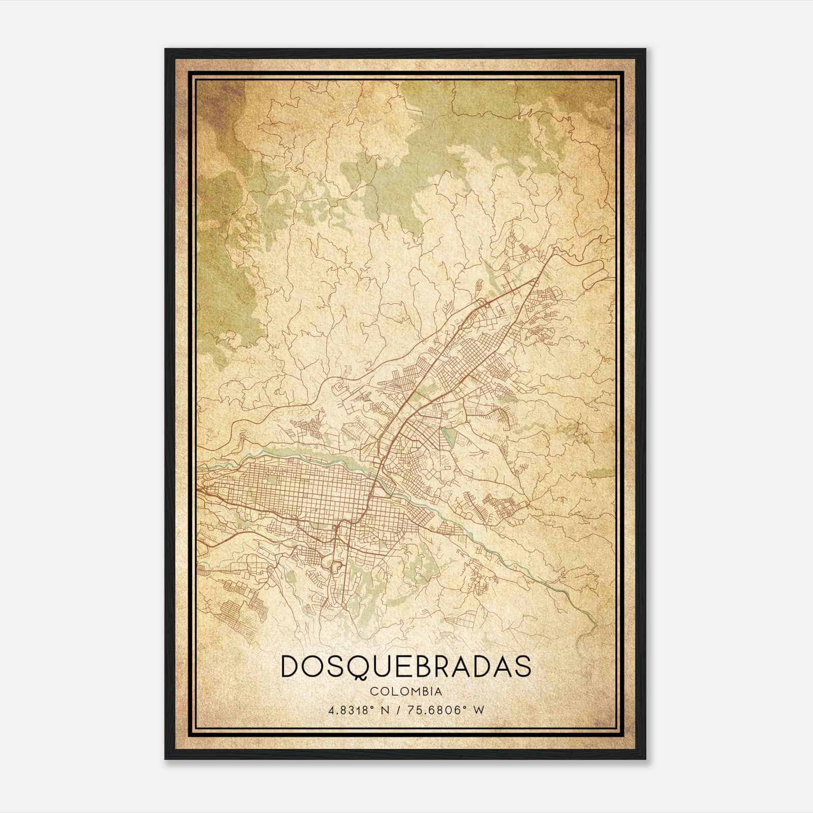 Vintage Dosquebradas Colombia Map Poster, Dosquebradas City Road Wall Art Print