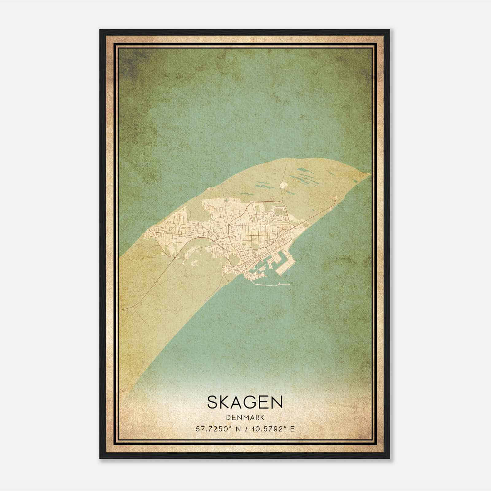 Vintage Skagen Denmark Map Poster, Skagen City Road Wall Art Print