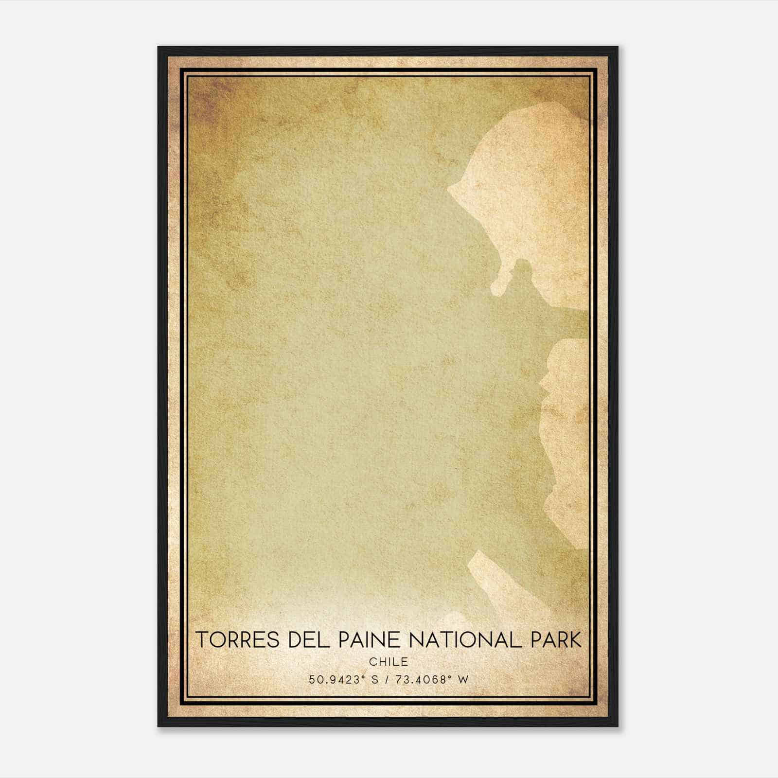 Vintage Torres del Paine National Park Chile Map Poster, Torres del Paine National Park City Road Wall Art Print