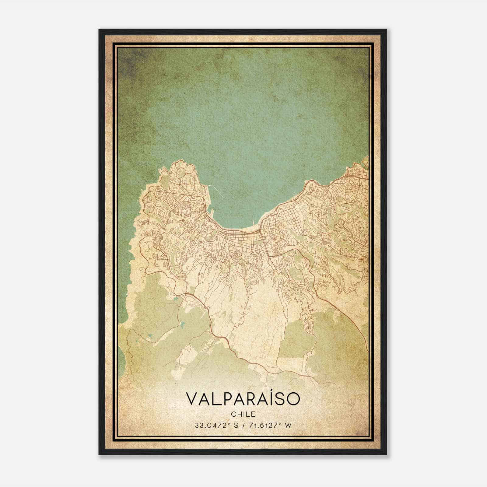 Vintage Valparaiso Chile Map Poster, Valparaiso City Road Wall Art Print