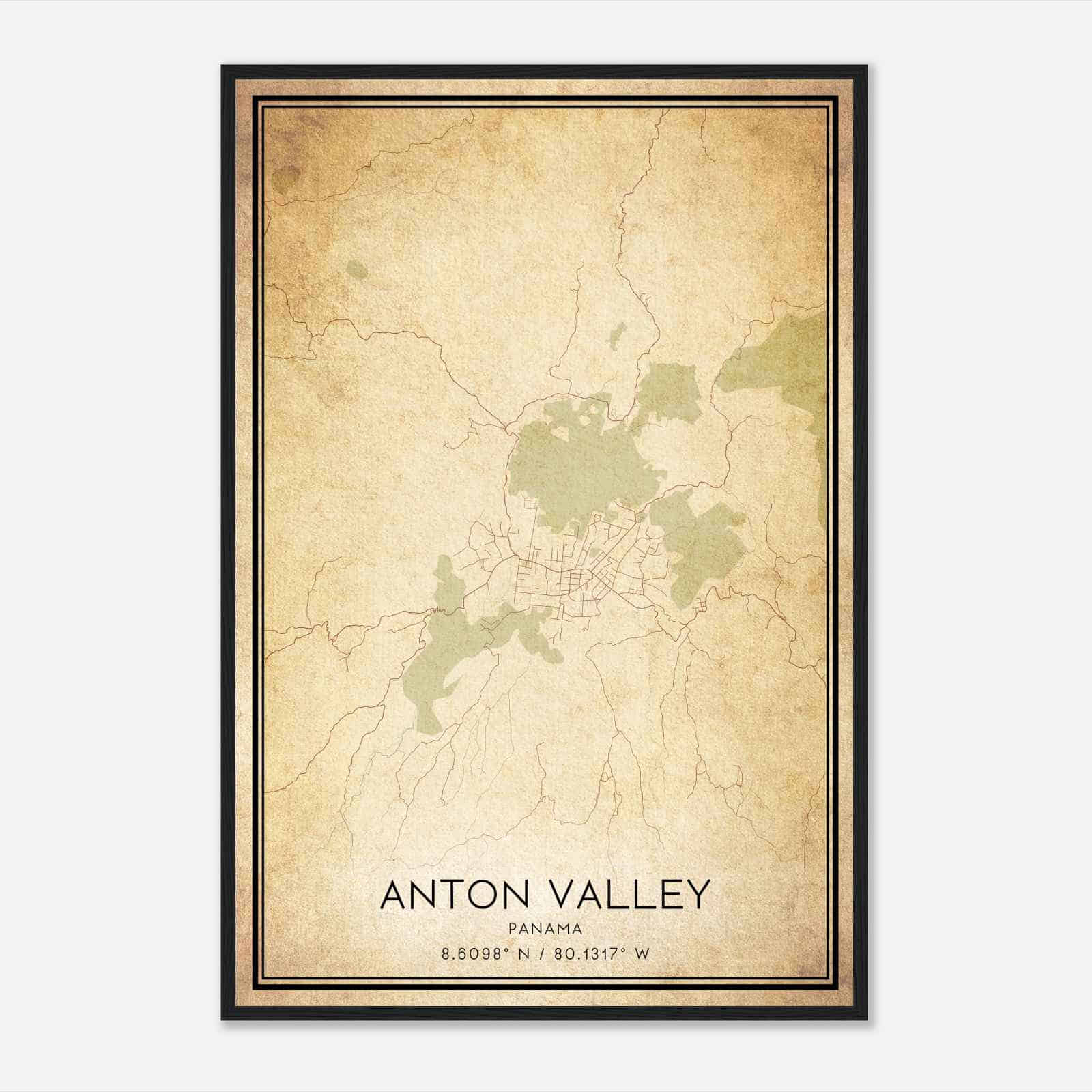 Vintage Anton Valley Panama Map Poster, Anton Valley City Road Wall Art Print