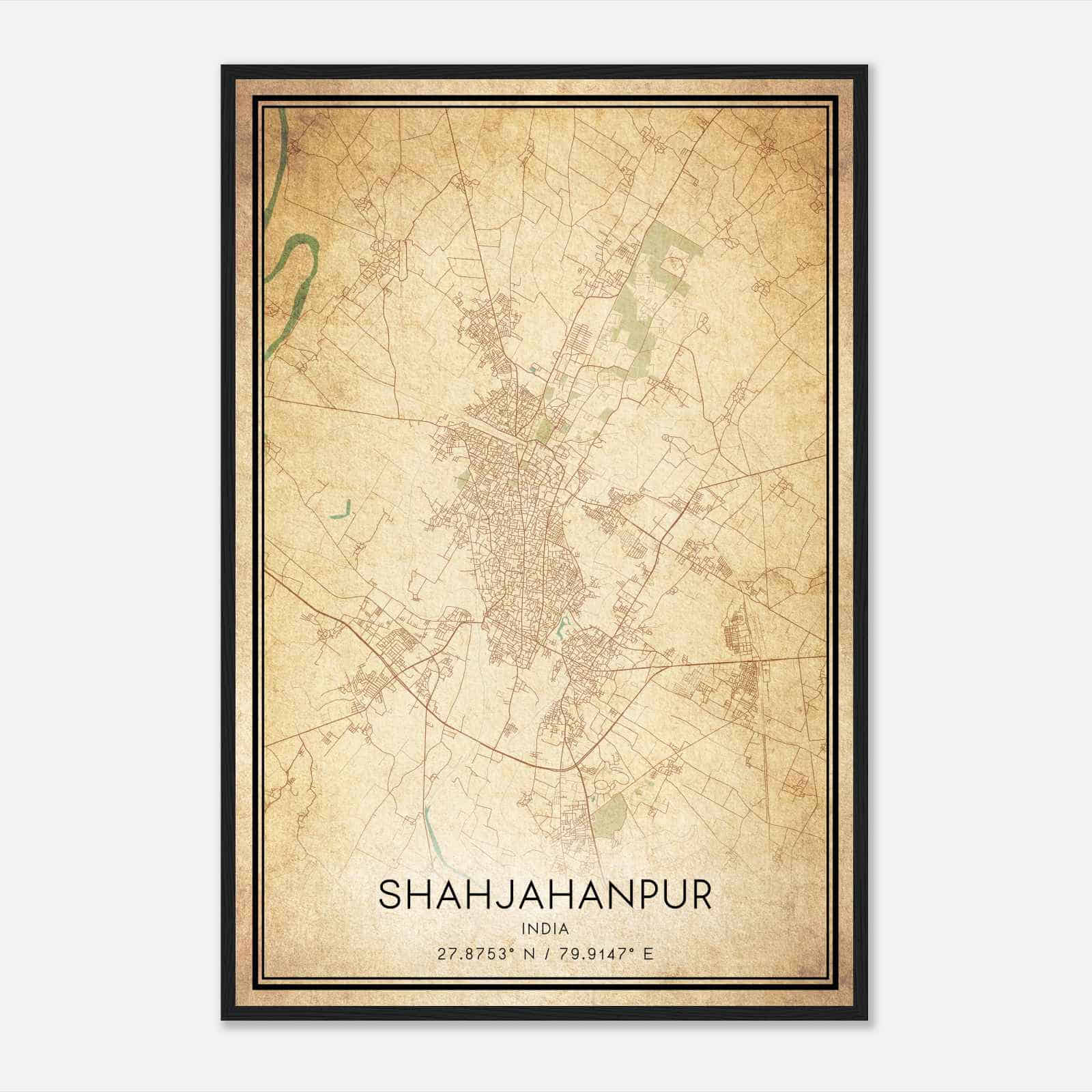 Vintage Shahjahanpur India Map Poster, Shahjahanpur City Road Wall Art Print