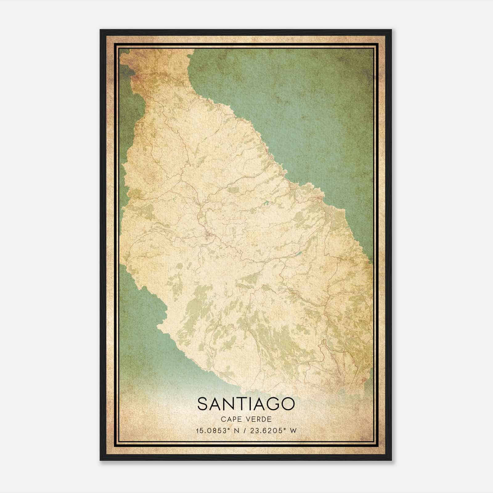 Vintage Santiago Cape Verde Map Poster, Santiago City Road Wall Art Print
