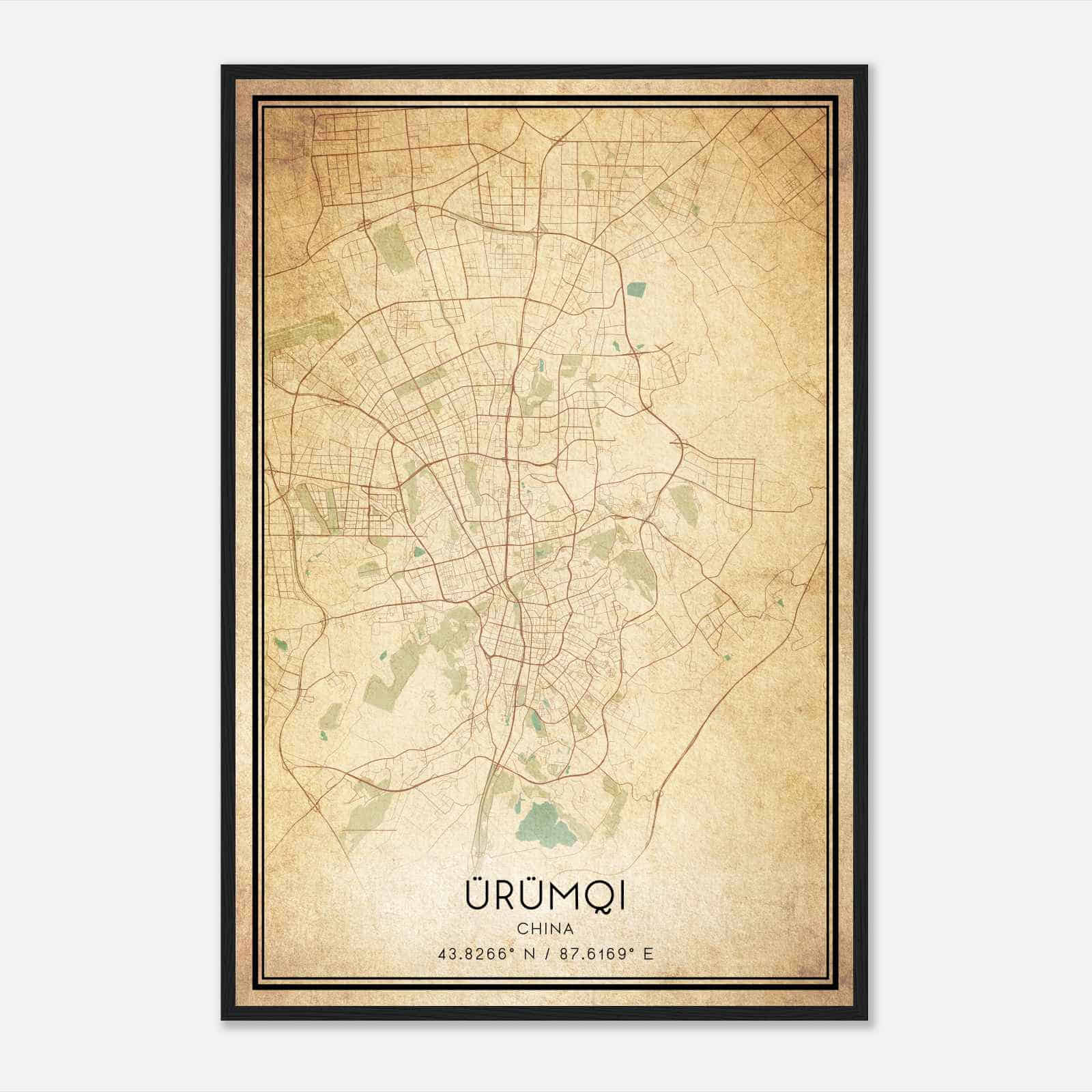 Vintage Urumqi China Map Poster, Urumqi City Road Wall Art Print